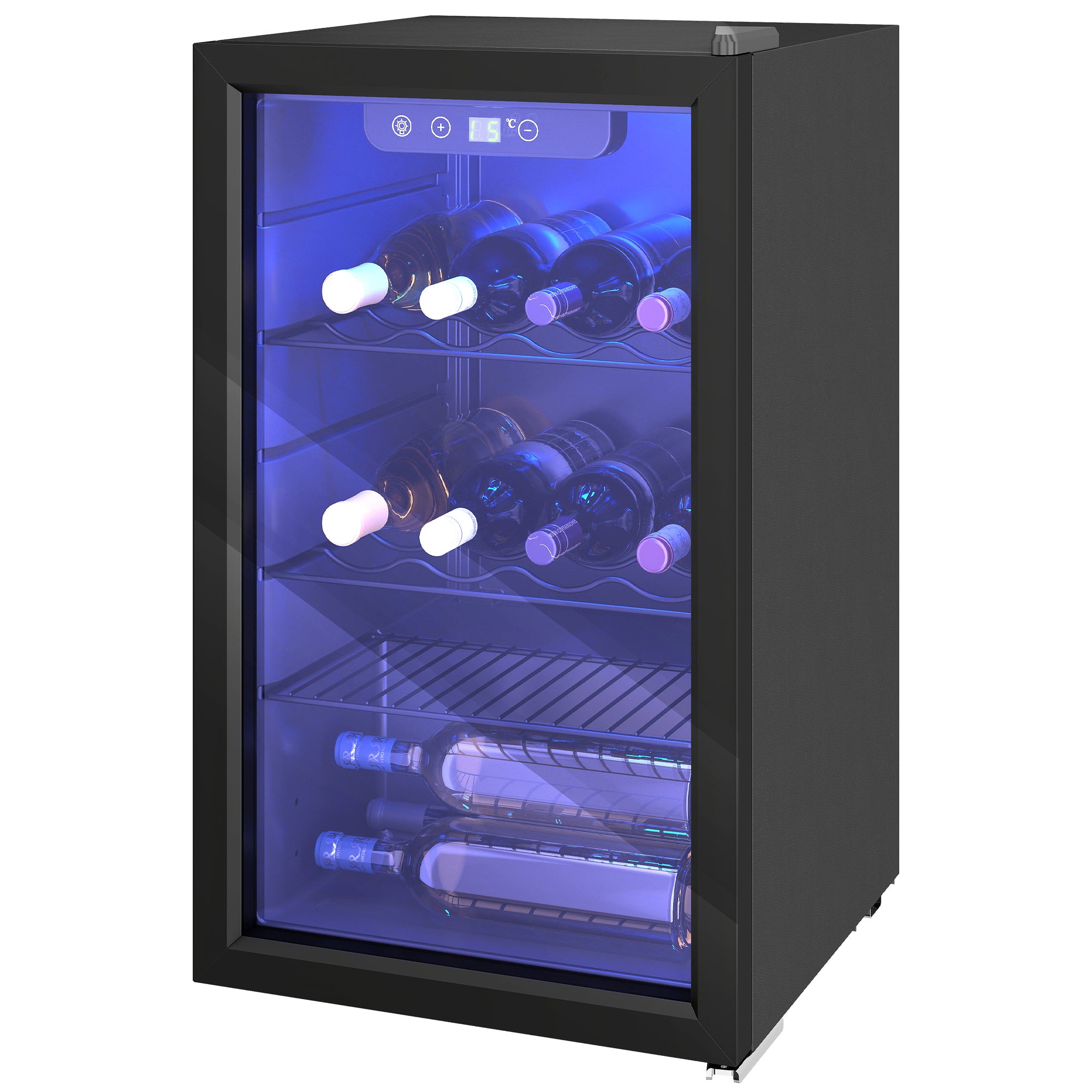 Cave à vin 24 bouteilles 68L, réfrigérateur à vin et boissons avec température réglable 4-16 °C, porte réversible en verre trempé double, éclairage LED, écran tactile et étagère amovible, noir