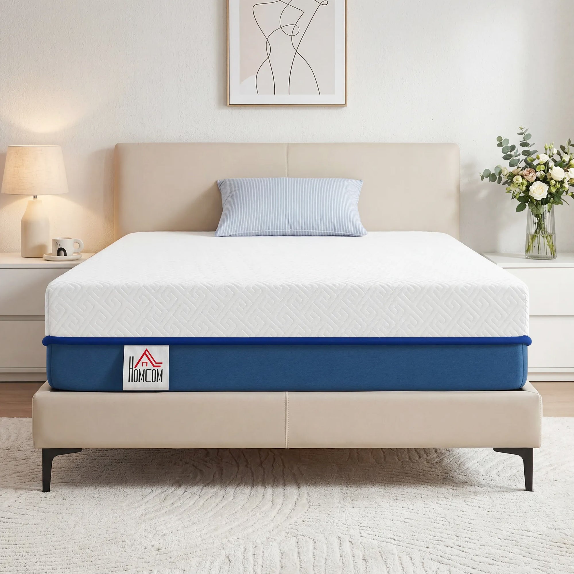 Matelas 90x190cm, Matelas 1 Personnes, Mousse à Mémoire de Forme au Thé Vert, 20cm d'Épaisseur, Lit Rafraîchissant avec Gel Mémoire, Housse Amovible Lavable, Certifié Oeko-Tex, Fermeté Moyenne