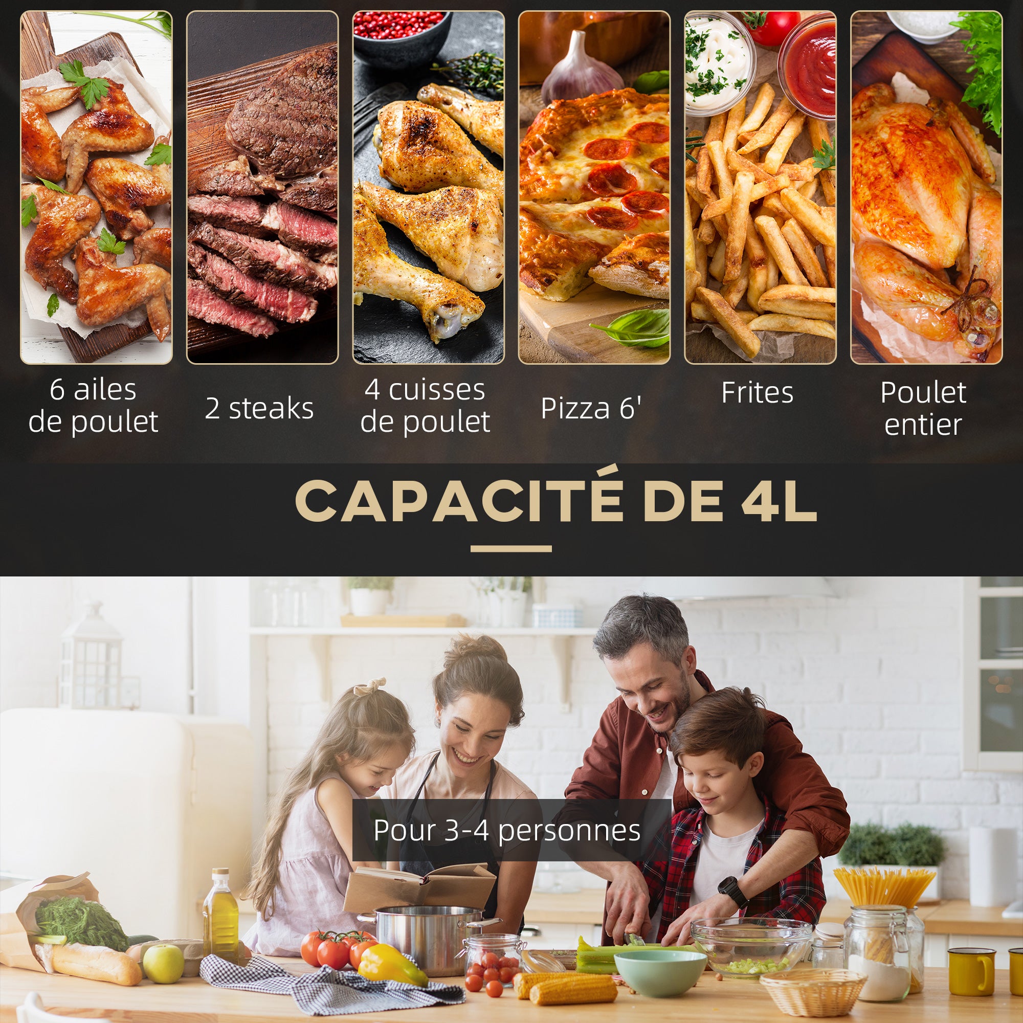 Friteuse sans huile 4 L, air fryer 1300 W 12 programmes, écran tactile, température réglable, arrêt automatique et panier antiadhésif, 85% de matières grasses en moins, sans BPA et PFOA, noir