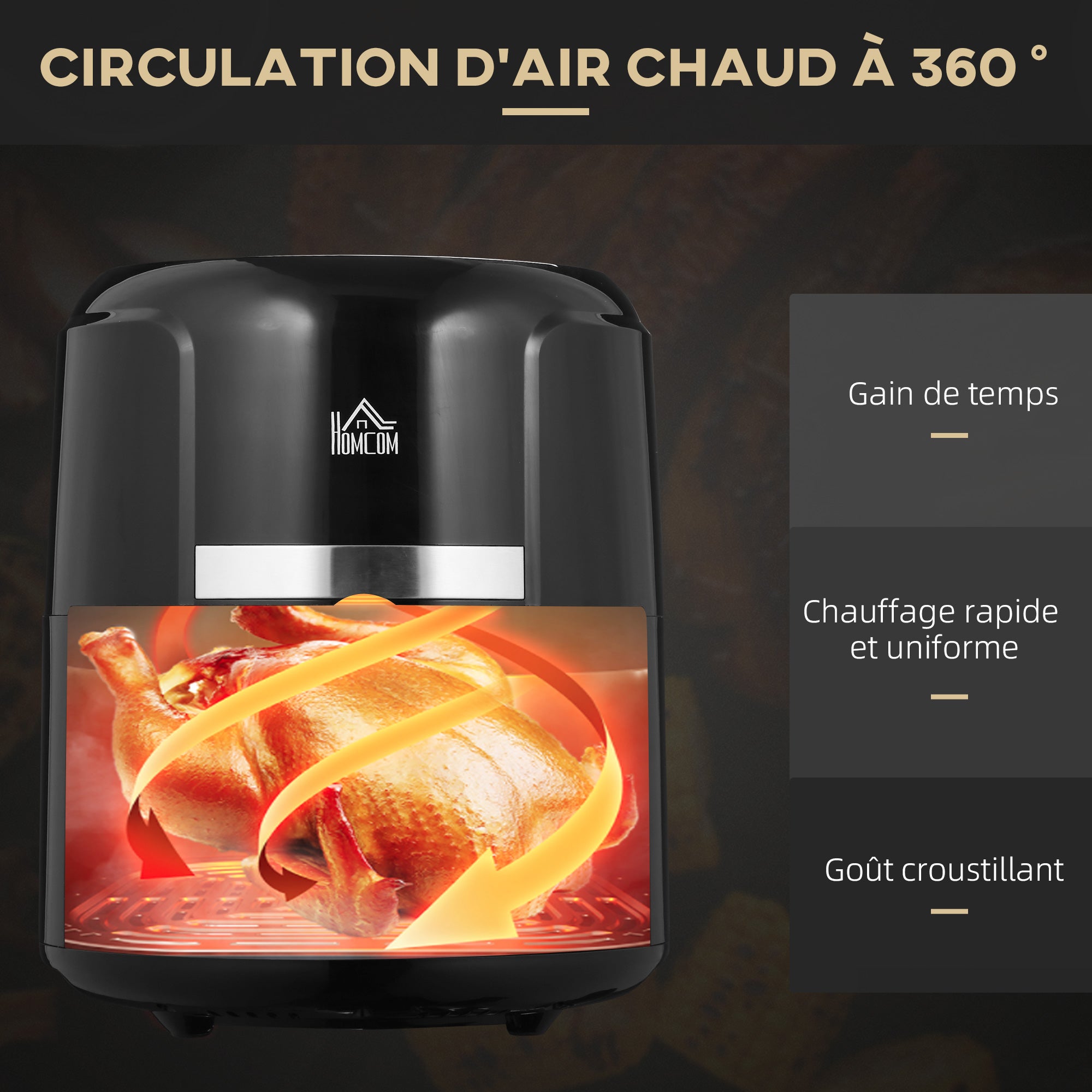 Friteuse sans huile 4 L, air fryer 1300 W 12 programmes, écran tactile, température réglable, arrêt automatique et panier antiadhésif, 85% de matières grasses en moins, sans BPA et PFOA, noir