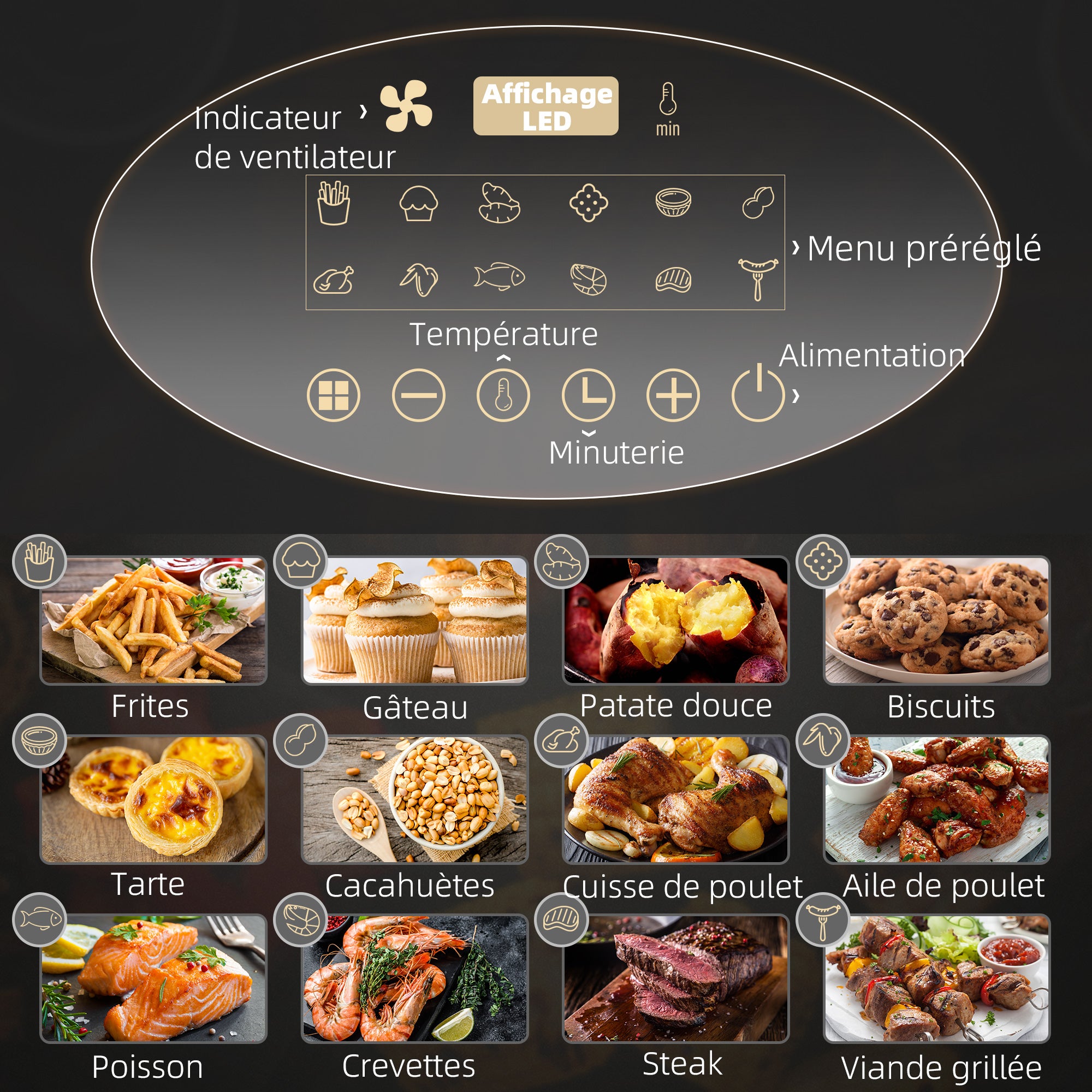 Friteuse sans huile 4 L, air fryer 1300 W 12 programmes, écran tactile, température réglable, arrêt automatique et panier antiadhésif, 85% de matières grasses en moins, sans BPA et PFOA, noir