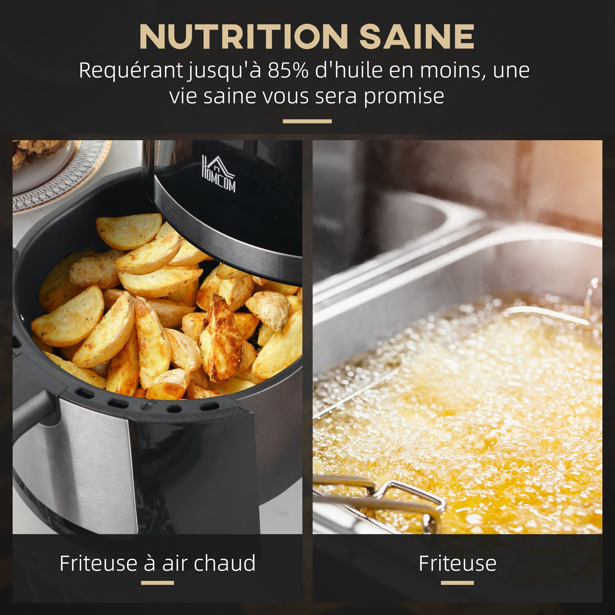 Friteuse sans huile 4 L, air fryer 1300 W 12 programmes, écran tactile, température réglable, arrêt automatique et panier antiadhésif, 85% de matières grasses en moins, sans BPA et PFOA, noir