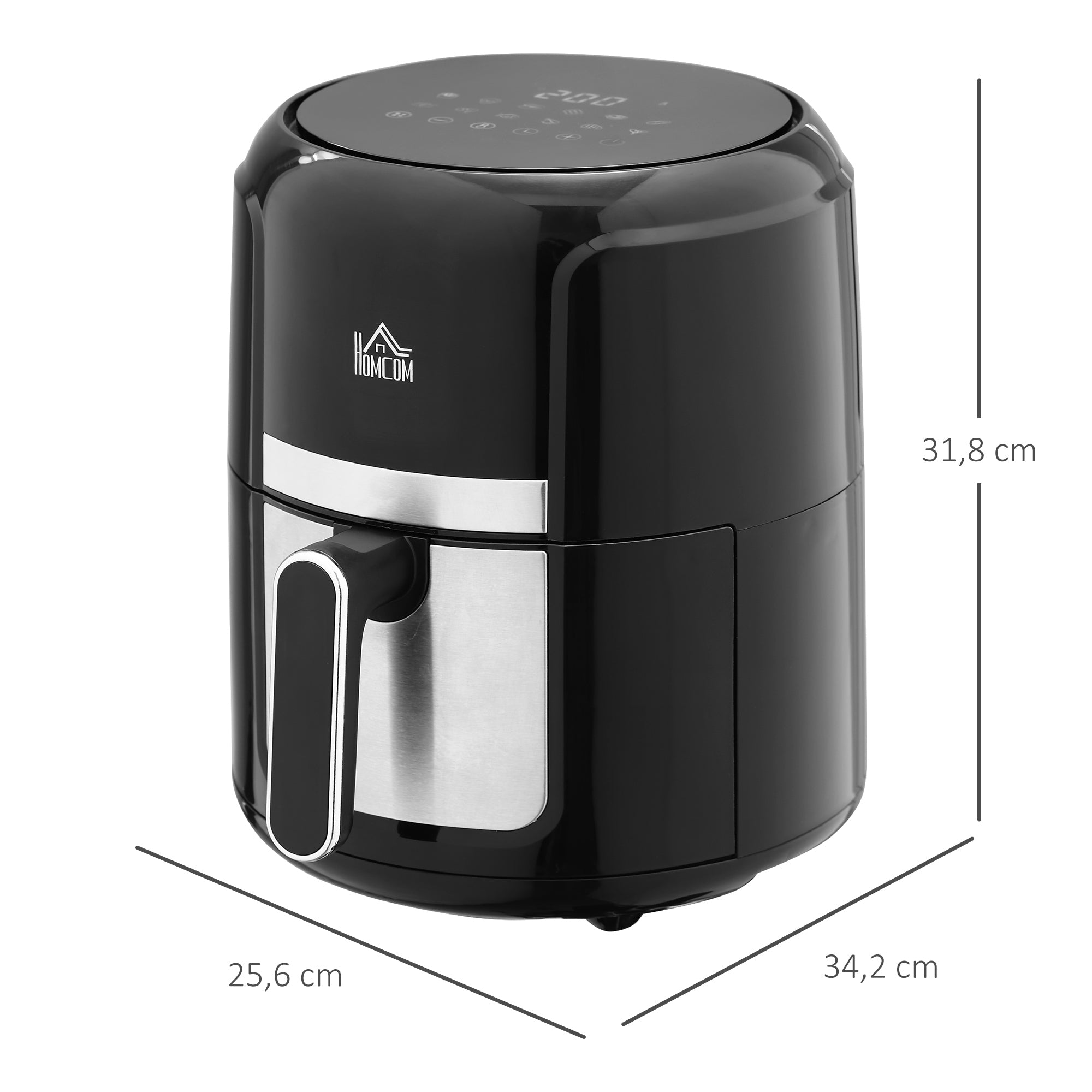 Friteuse sans huile 4 L, air fryer 1300 W 12 programmes, écran tactile, température réglable, arrêt automatique et panier antiadhésif, 85% de matières grasses en moins, sans BPA et PFOA, noir