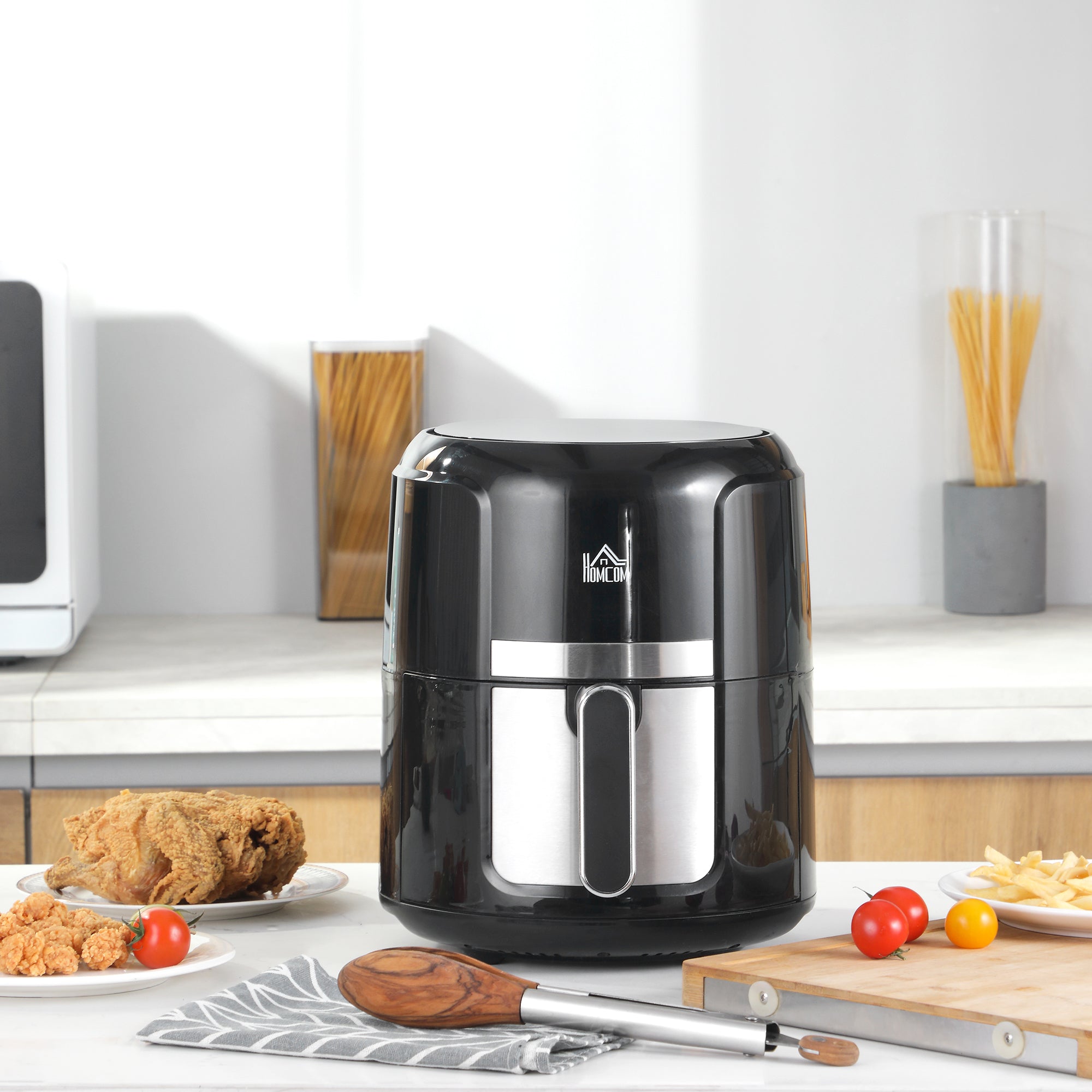 Friteuse sans huile 4 L, air fryer 1300 W 12 programmes, écran tactile, température réglable, arrêt automatique et panier antiadhésif, 85% de matières grasses en moins, sans BPA et PFOA, noir