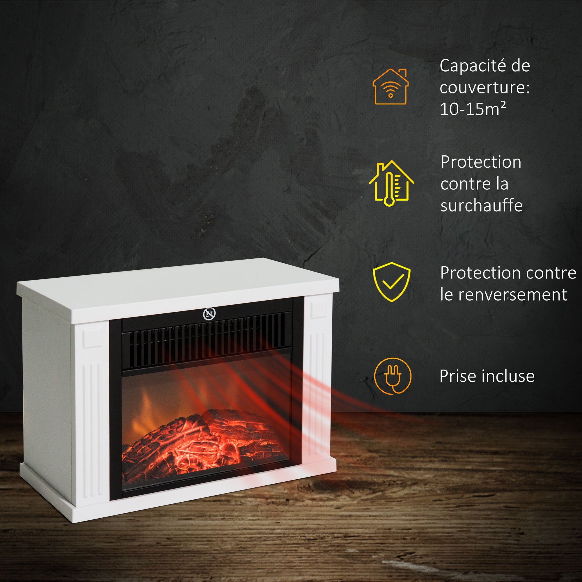 Cheminée électrique poêle Style Contemporain Thermostat 600-1200 W Blanc