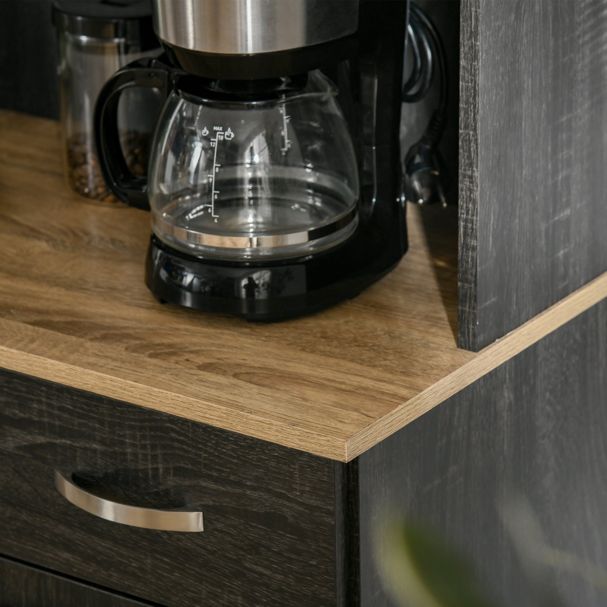 Buffet de cuisine armoire de cuisine contemporaine multi-rangements 6 portes 1 tiroir + grand plateau dim. 101L x 39l x 180H cm en bois noir