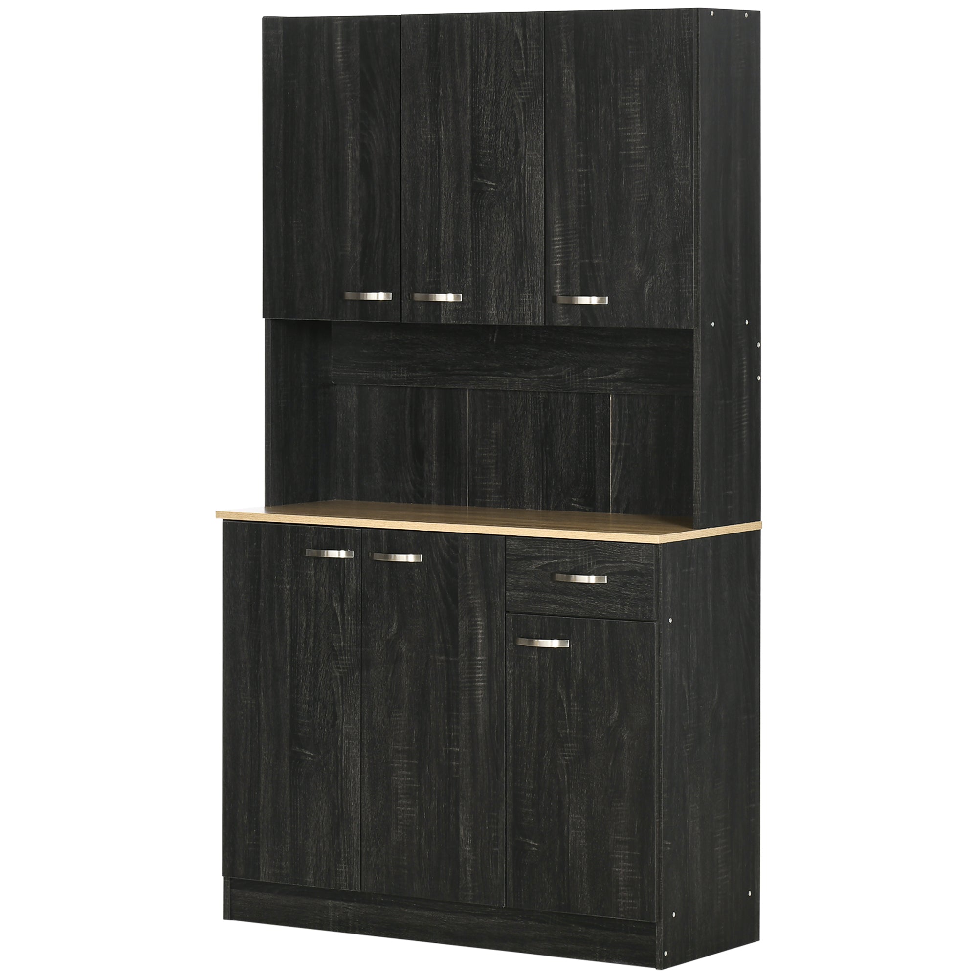 Buffet de cuisine armoire de cuisine contemporaine multi-rangements 6 portes 1 tiroir + grand plateau dim. 101L x 39l x 180H cm en bois noir