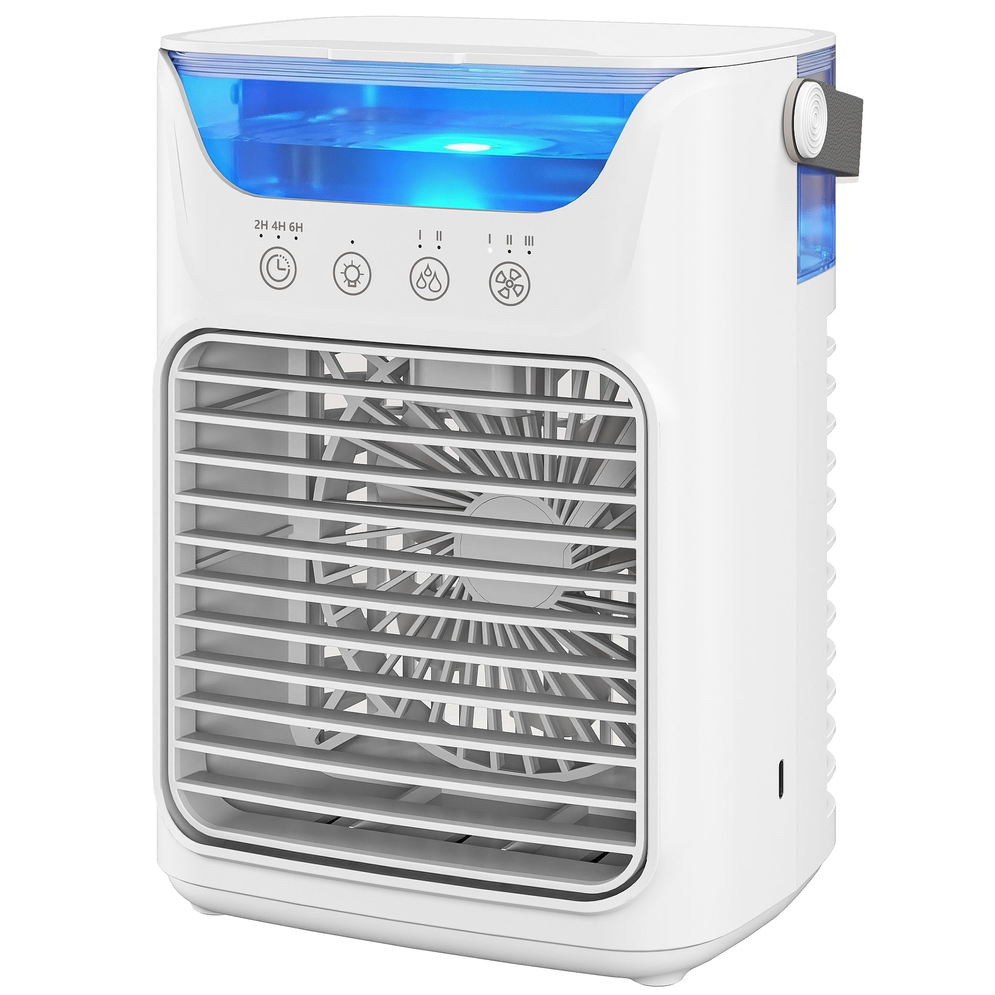 Ventilateur de table avec lumière RGB, ventilateur de bureau avec tête orientable, 3 vitesses, réservoir d'eau de 700 ml, pour chambre, dortoir et bureau, blanc