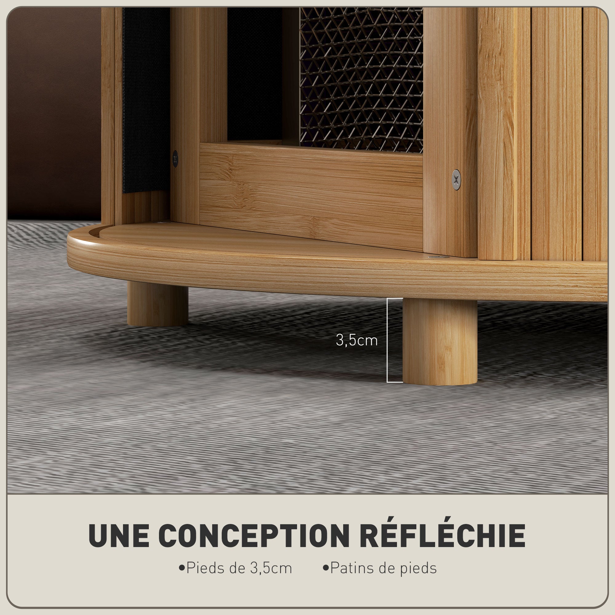 Table basse ronde table de salon table d'appoint en bambou avec rangement caché et porte coulissante, table basse salon et bureau à domicile, dim. Ø 60 x 45H cm, bois naturel