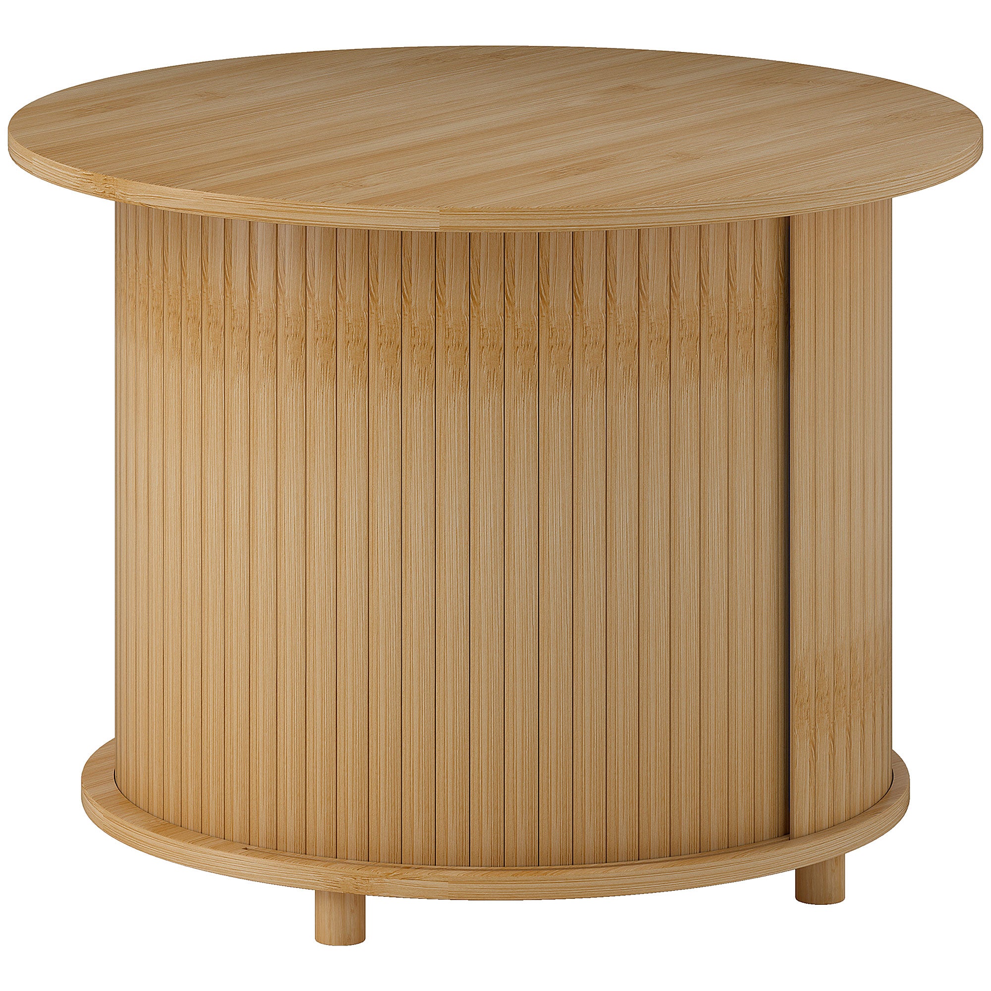 Table basse ronde table de salon table d'appoint en bambou avec rangement caché et porte coulissante, table basse salon et bureau à domicile, dim. Ø 60 x 45H cm, bois naturel