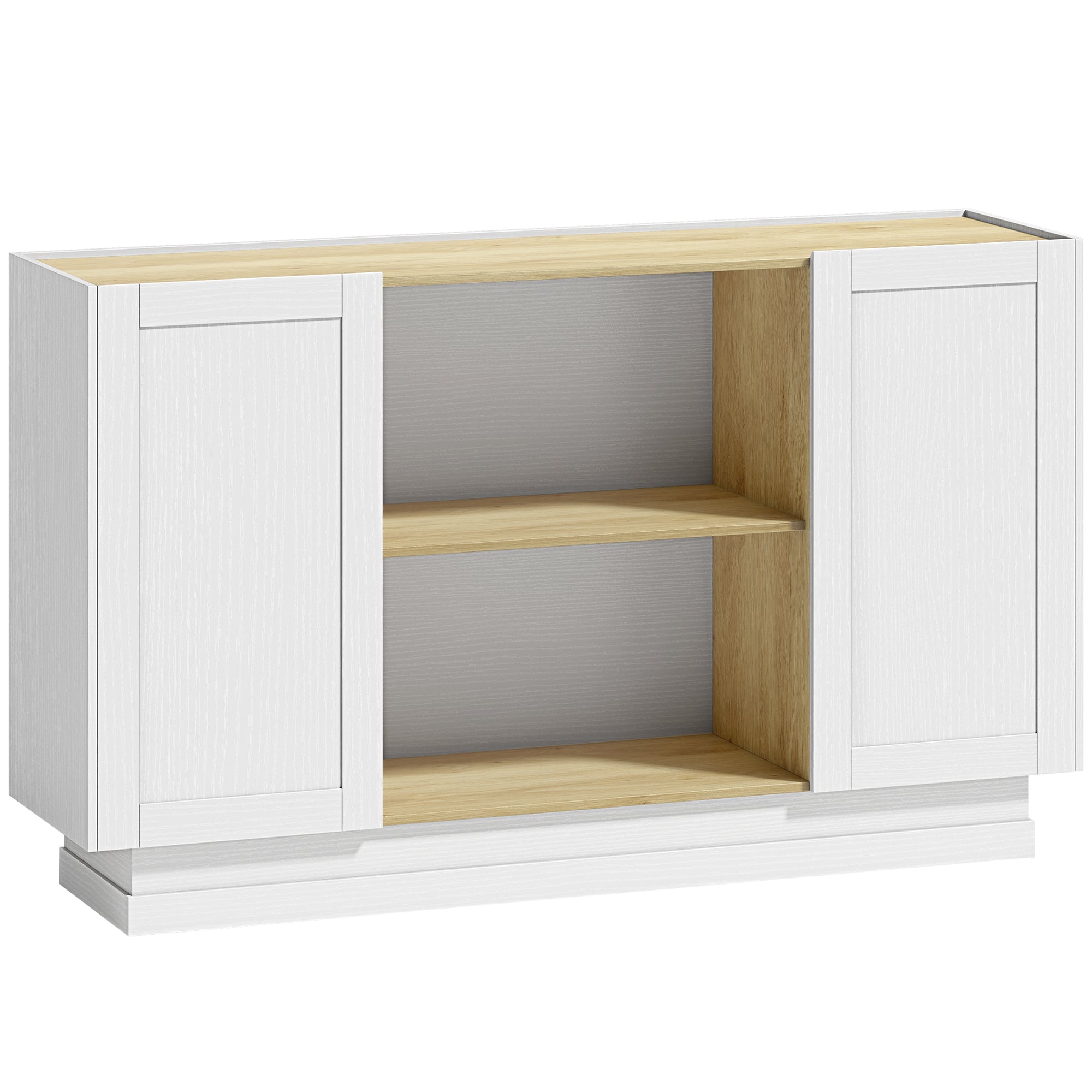 Buffet Cuisine, Meuble de Rangement avec 2 Portes et 2 Étagères Ouvertes, Style Rustique, Buffet Salle à Manger, Salon et Chambre, 133 x 35 x 79,7 cm, Bois Naturel et Blanc