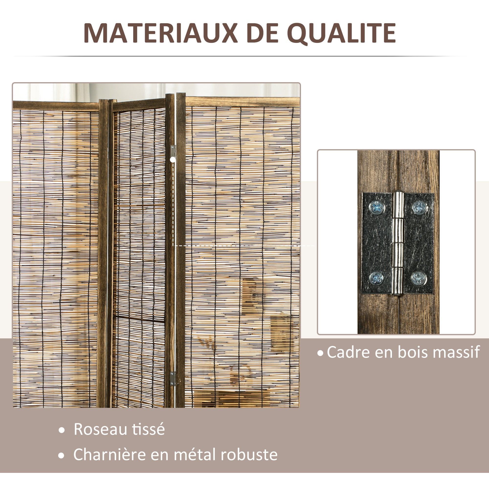 Paravent en bois 4 panneaux 160 x 170 cm séparateur de pièce closion de séparation pliable - naturel