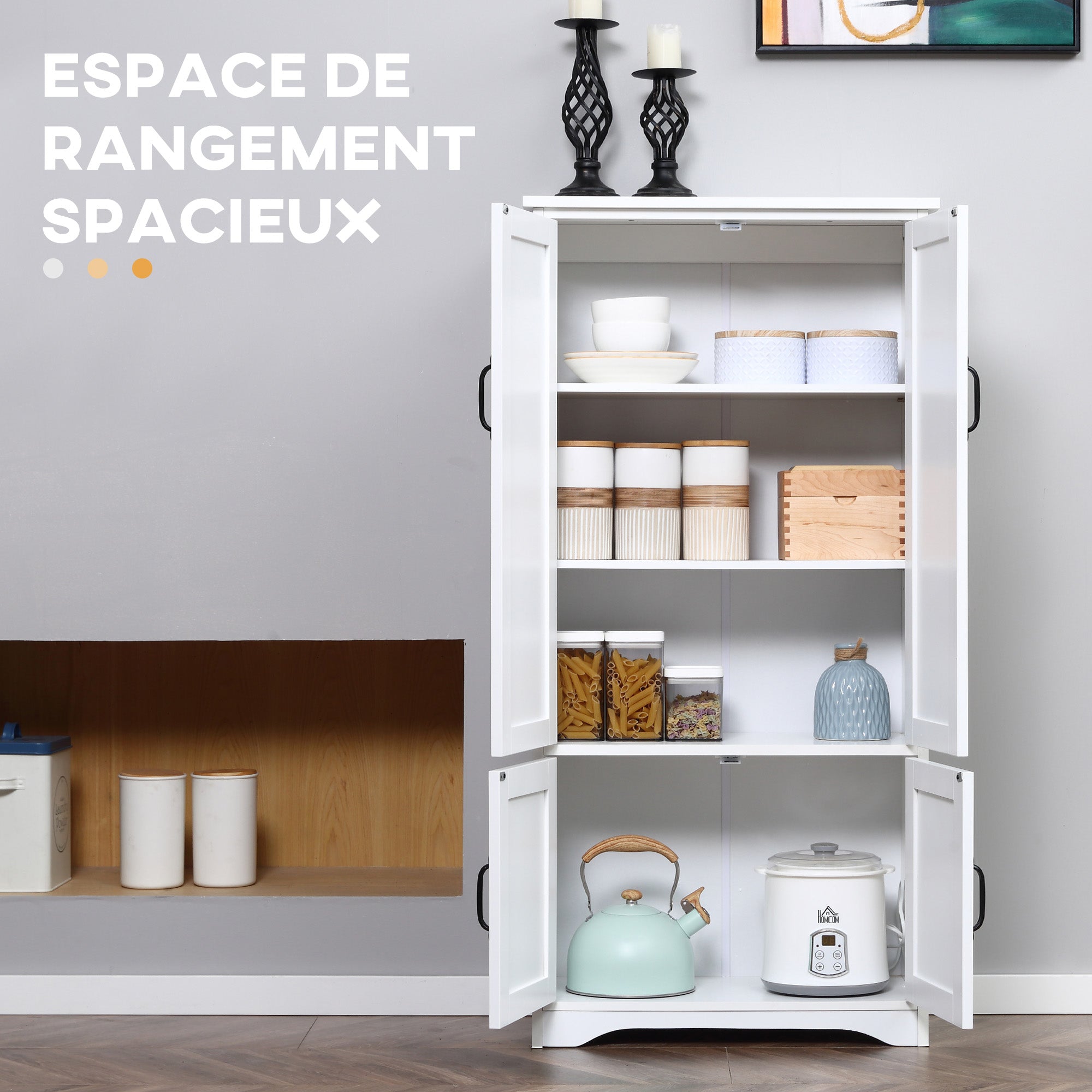 Buffet de cuisine armoire de cuisine contemporaine multi-rangements 2 placards 3 étagères MDF panneaux particules blanc