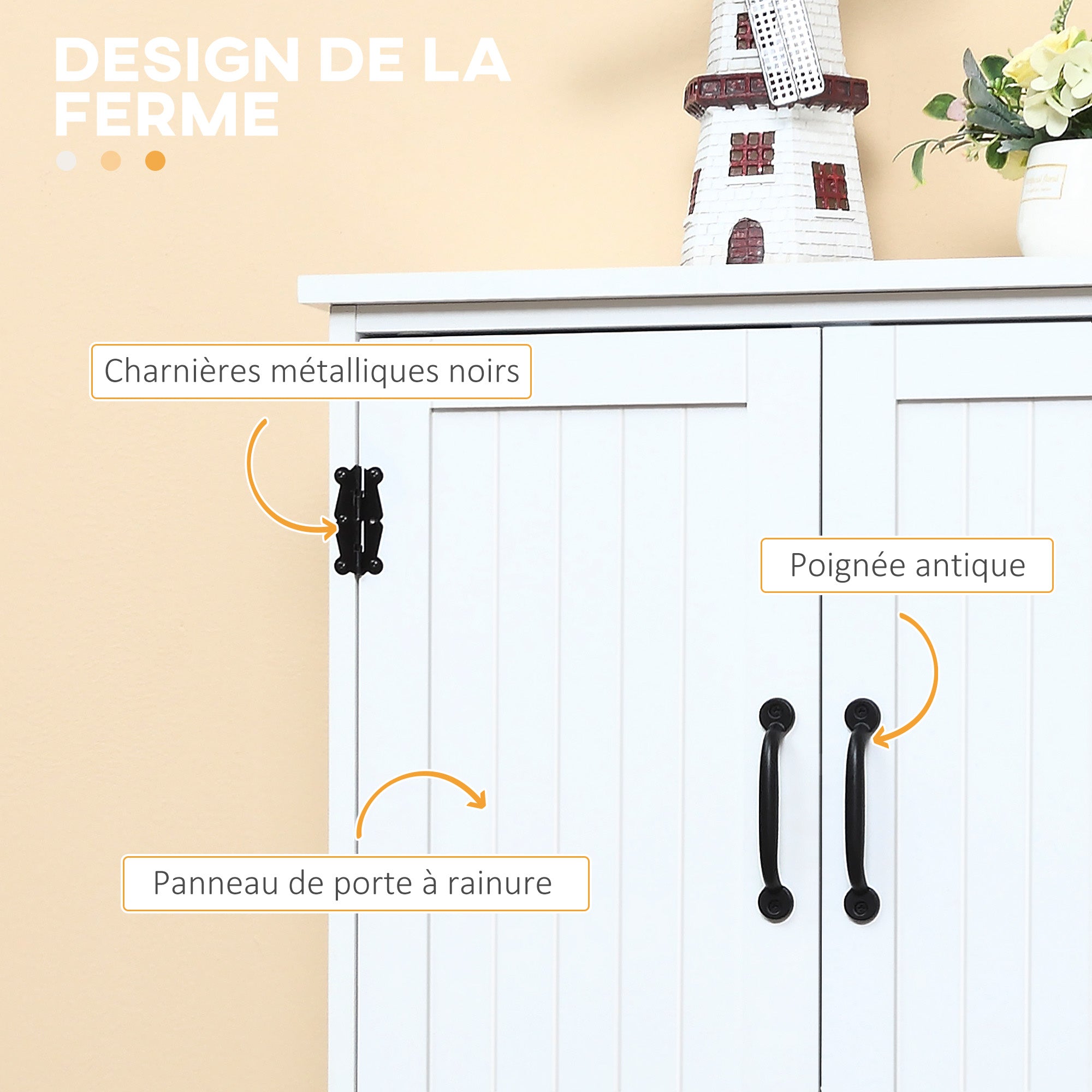 Buffet de cuisine armoire de cuisine contemporaine multi-rangements 2 placards 3 étagères MDF panneaux particules blanc