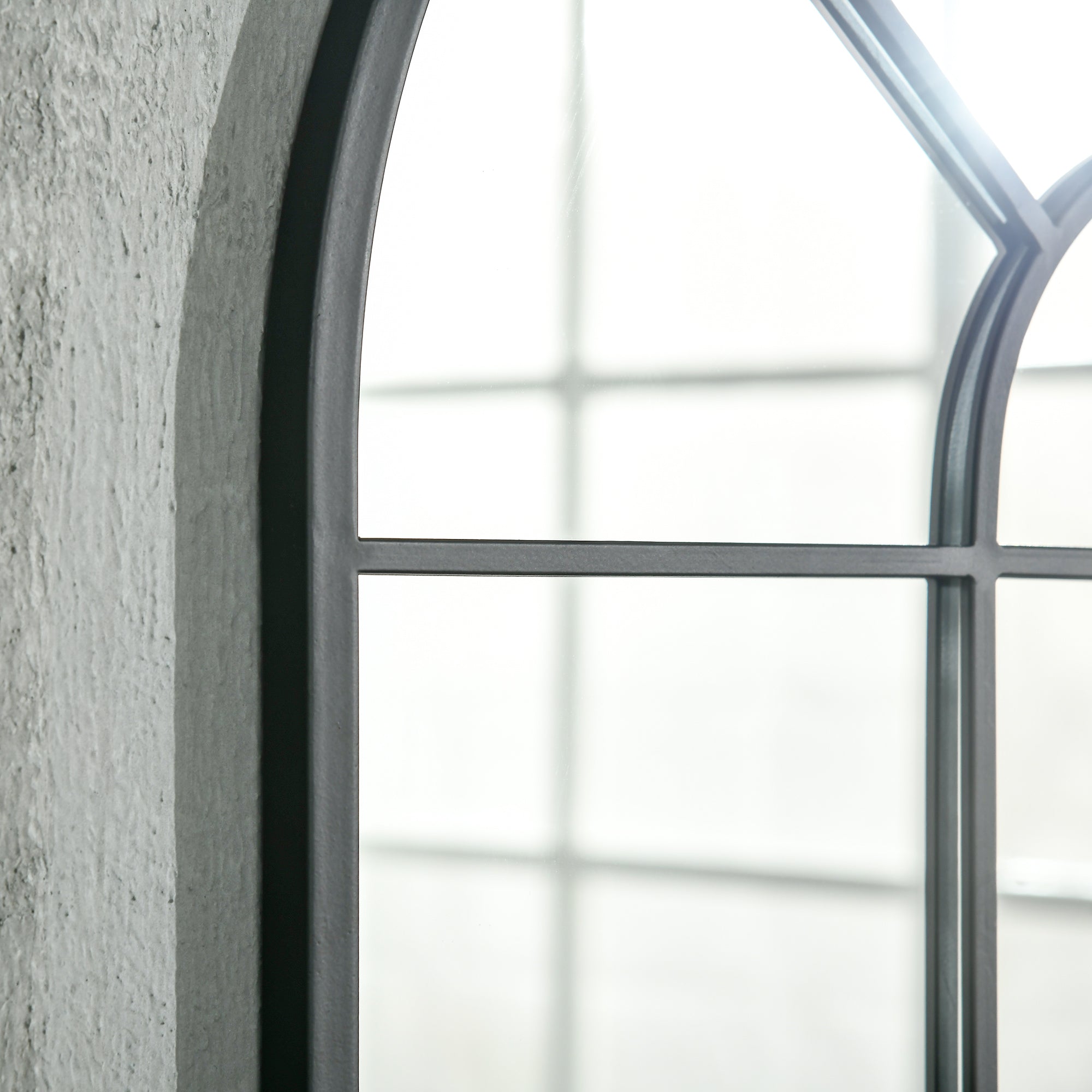 Miroir mural arqué 91 x 60 cm, miroir verrière arche style industriel, miroir de fenêtre arqué avec cadre métallique, pour salon, chambre, couloir, noir