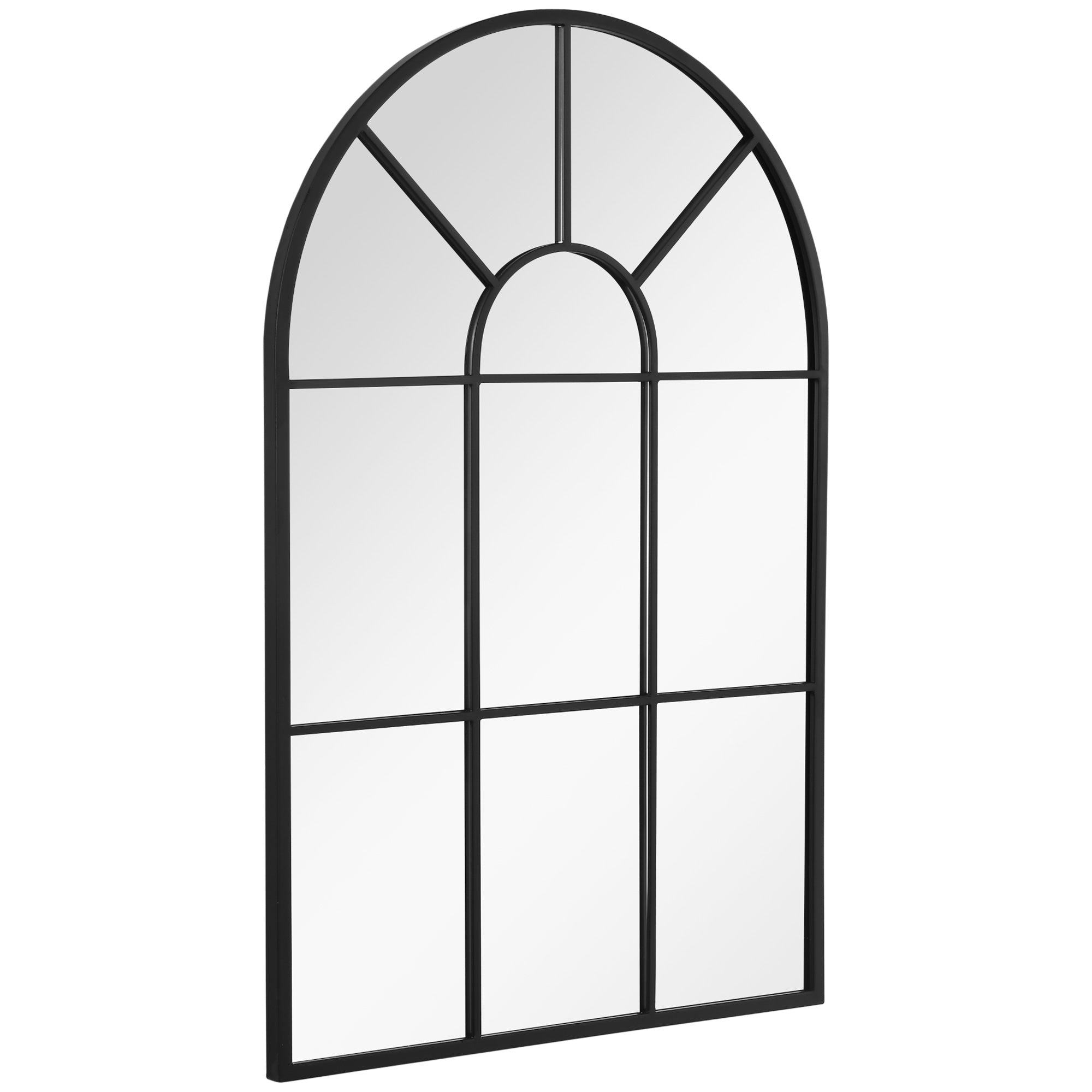 Miroir mural arqué 91 x 60 cm, miroir verrière arche style industriel, miroir de fenêtre arqué avec cadre métallique, pour salon, chambre, couloir, noir