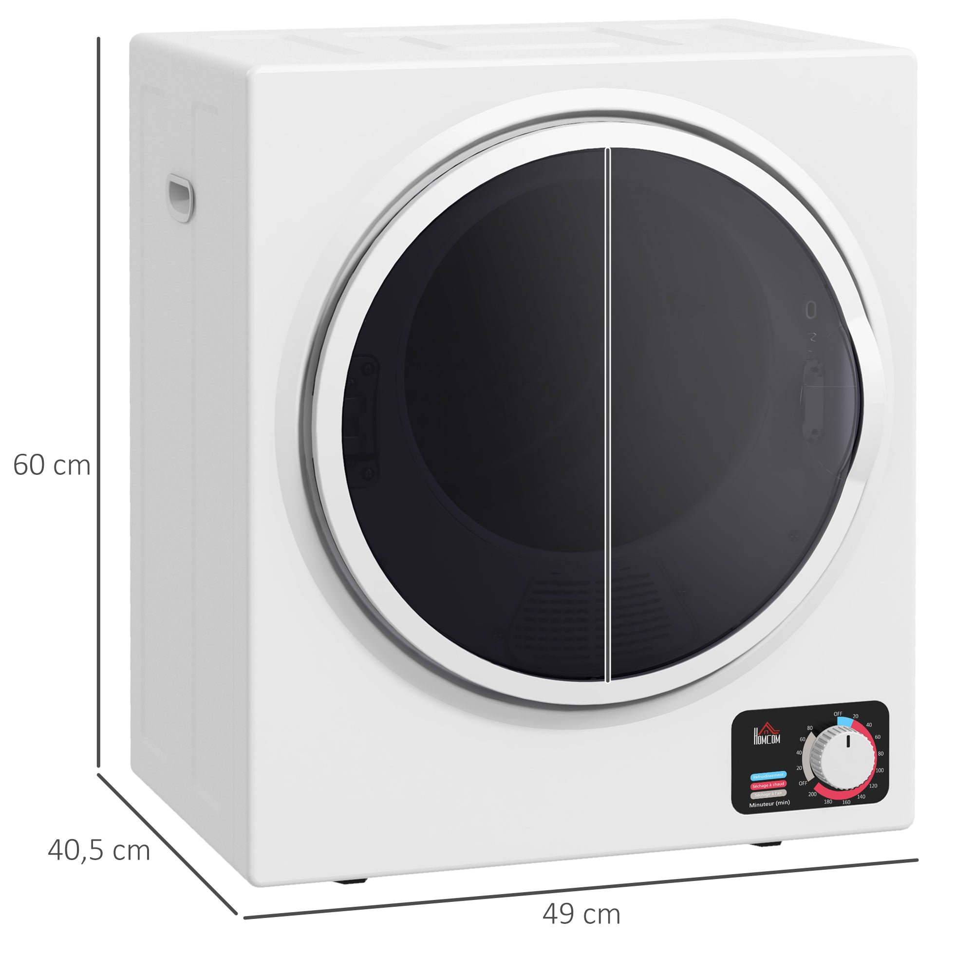 Sèche-linge à évacuation portable, sèche-linge électrique 850 W, 4 Kg, 4 modes de séchage, 2 niveaux de chauffage, cuve en acier inoxydable, installation murale, pour appartement dortoir, blanc