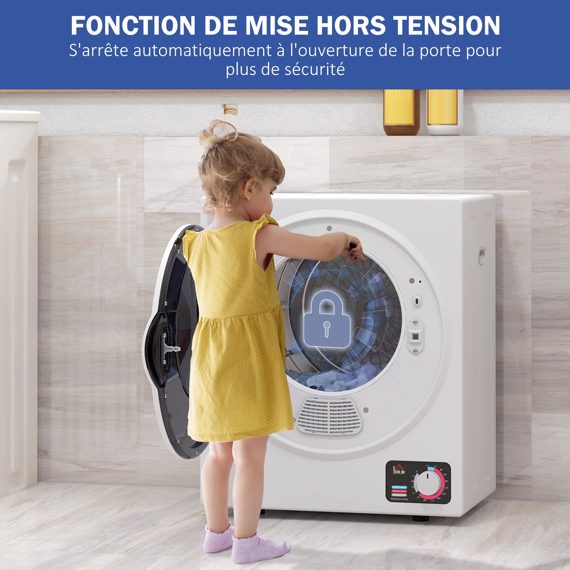 Sèche-linge à évacuation portable, sèche-linge électrique 850 W, 4 Kg, 4 modes de séchage, 2 niveaux de chauffage, cuve en acier inoxydable, installation murale, pour appartement dortoir, blanc