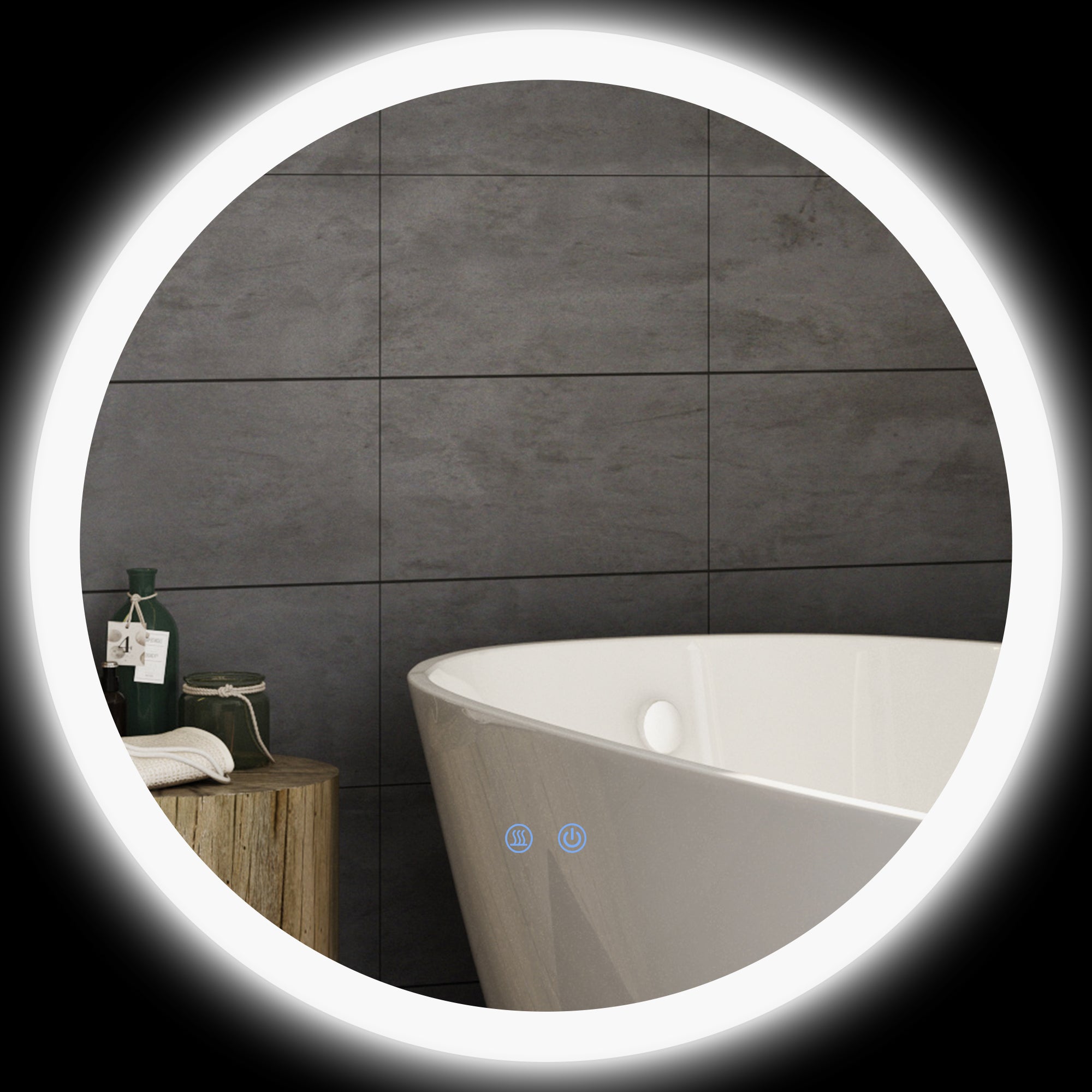 Miroir rond salle de bain avec éclairage LED Ø 60 cm, miroir mural 29W avec anti-buée, 3 couleurs réglables, dimmable, interrupteur tactile, fonction mémoire, blanc et argent