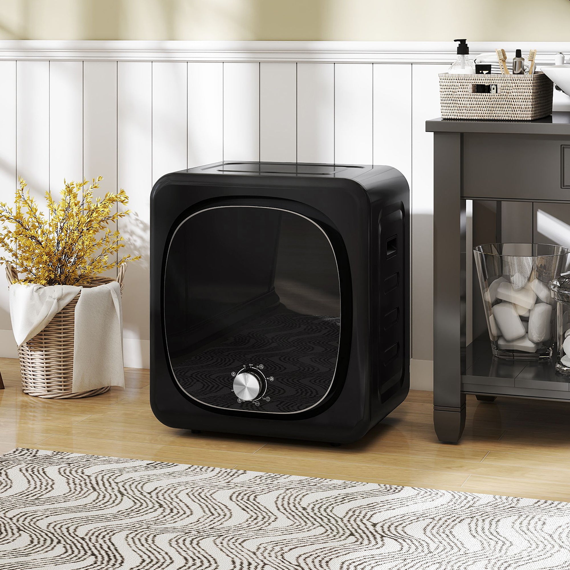 Sèche linge à évacuation compact sèche-linge électrique 800 W 4 Kg avec 5 modes de séchage, cuve en acier inoxydable, charge frontale, pour appartement, maison, camping-cars, noir