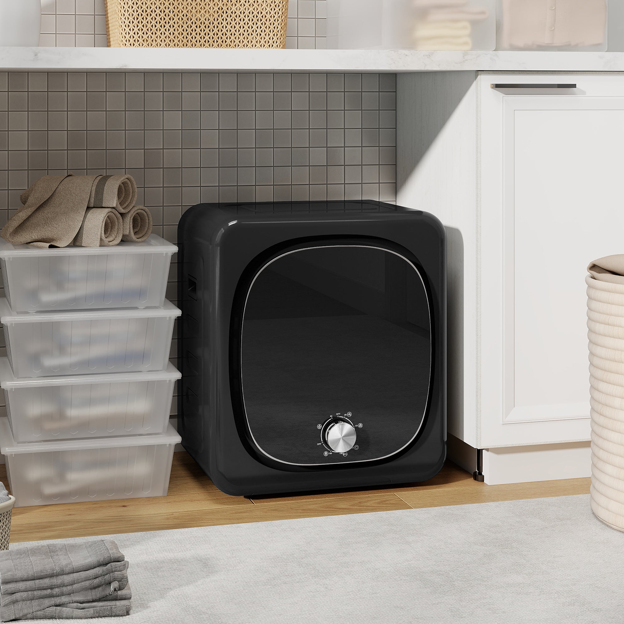 Sèche linge à évacuation compact sèche-linge électrique 800 W 4 Kg avec 5 modes de séchage, cuve en acier inoxydable, charge frontale, pour appartement, maison, camping-cars, noir