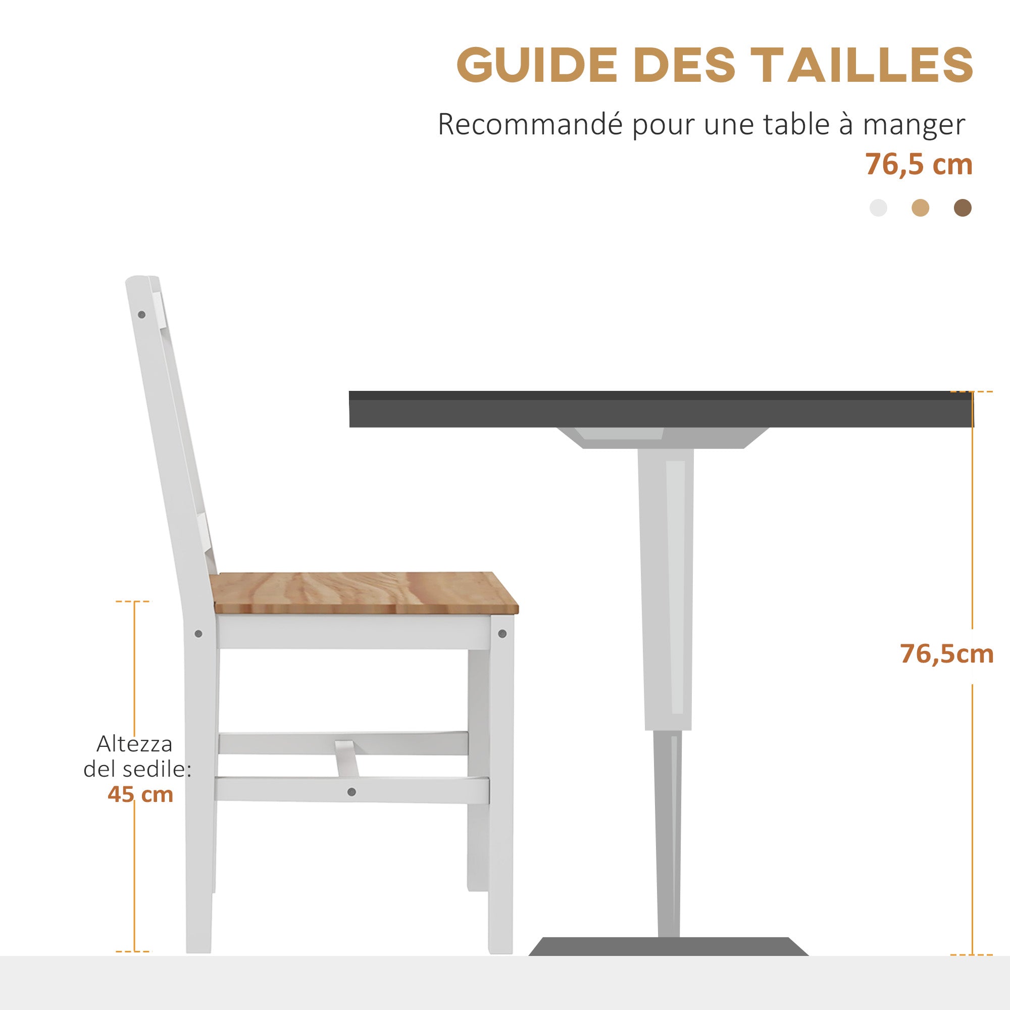 Lot de 4 chaises de salle à manger, chaises de cuisine, style maison de campagne, dossier haut, cadre en bois de pin, pour salon, chambre, cuisine, bois naturel et blanc