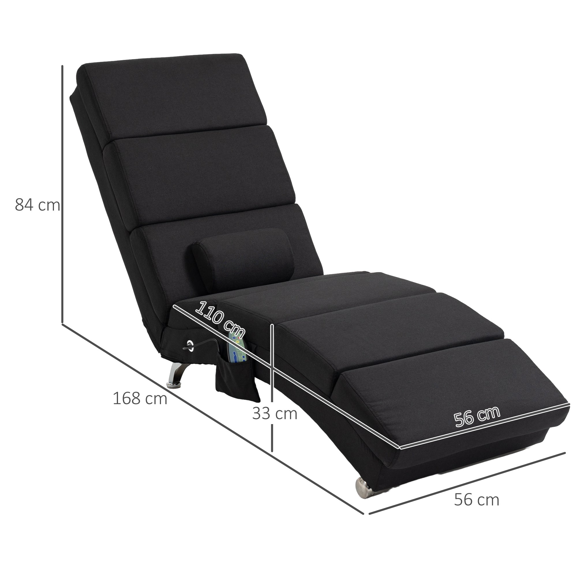 Fauteuil relax salon fauteuil de massage et chauffage meridienne chaise longue d'intérieur, avec télécommande et oreiller, chambre à coucher, salon, tissu effet lin noir