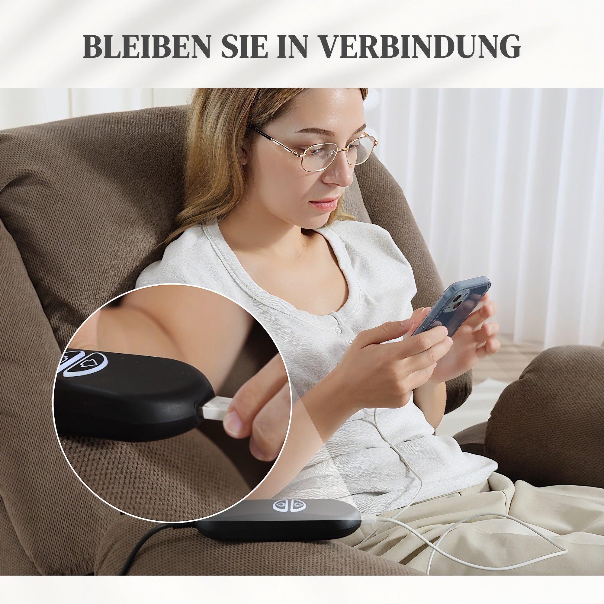 Fauteuil TV avec Aide au Lever Electrique Fauteuil Relaxant avec Fonction de Relaxation, Fonction de Massage, Sortie USB, Fauteuil TV avec Chauffage, Ressorts Ensachés, Télécommande et Poche Latérale, Marron Clair