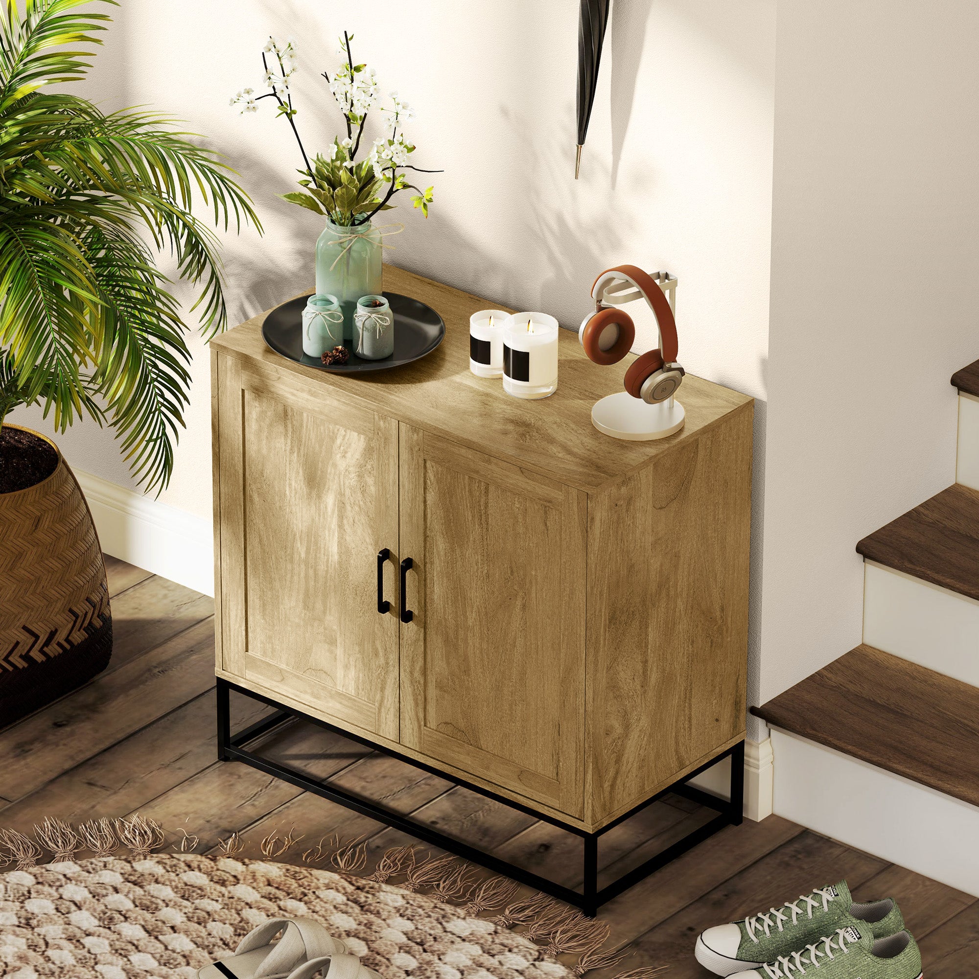 Buffet salon meuble de rangement style moderne avec placard à 2 portes, étagère réglable - buffet salle à manger et salon, 80 x 40 x 78 cm, bois naturel