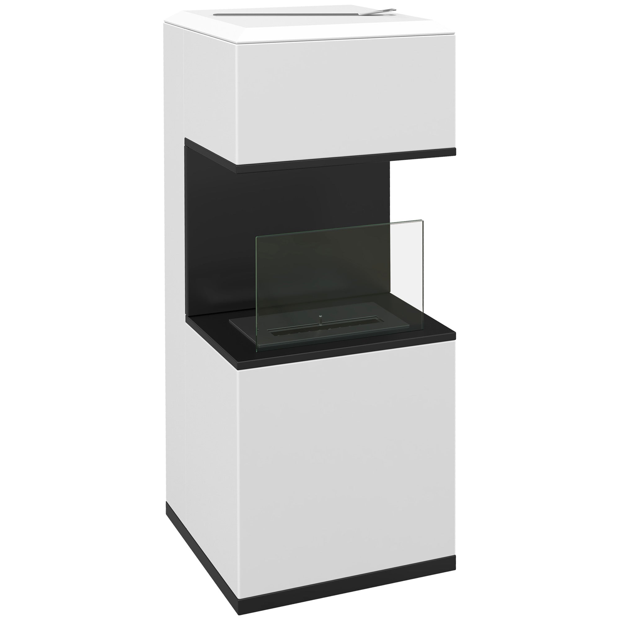 Cheminée au bioéthanol sur pieds avec brûleur 1,2L, environ 3H de durée de combustion couverture 20 à 25 m² en acier 38L x 38l x 100H cm, blanc