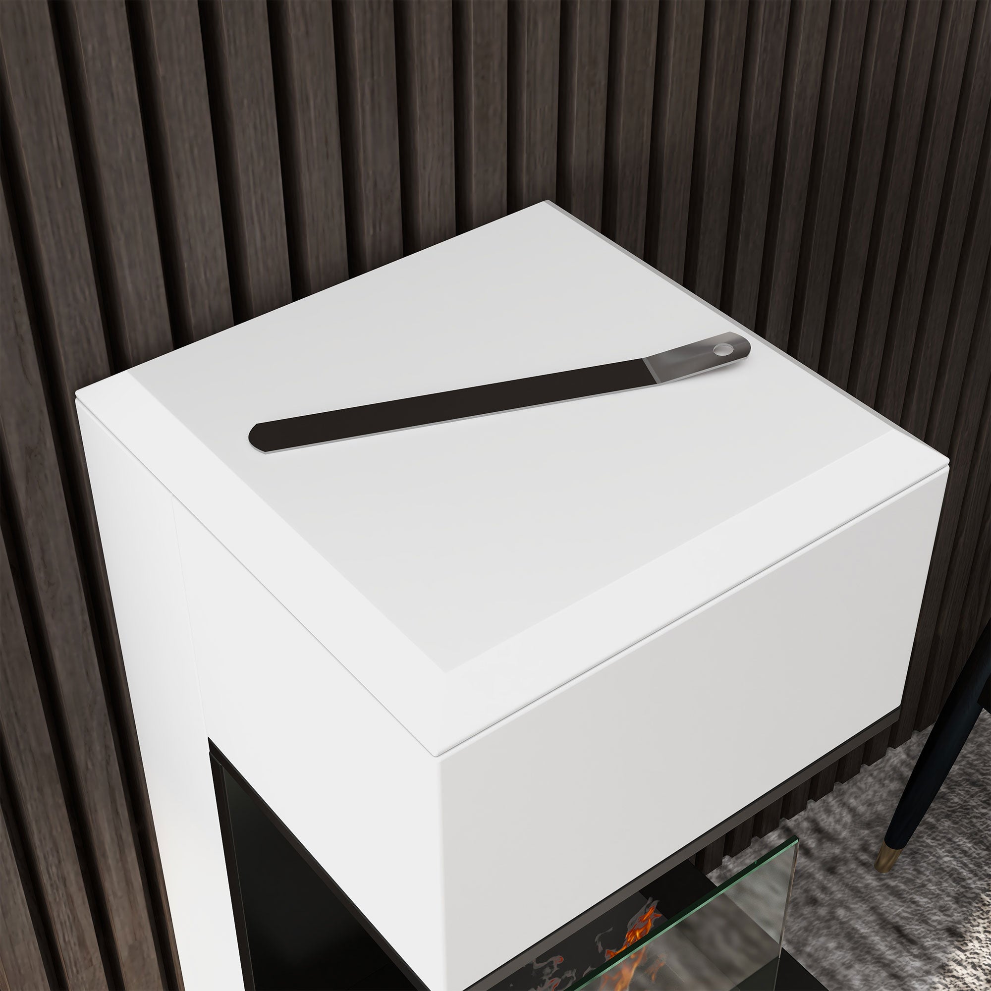 Cheminée au bioéthanol sur pieds avec brûleur 1,2L, environ 3H de durée de combustion couverture 20 à 25 m² en acier 38L x 38l x 100H cm, blanc