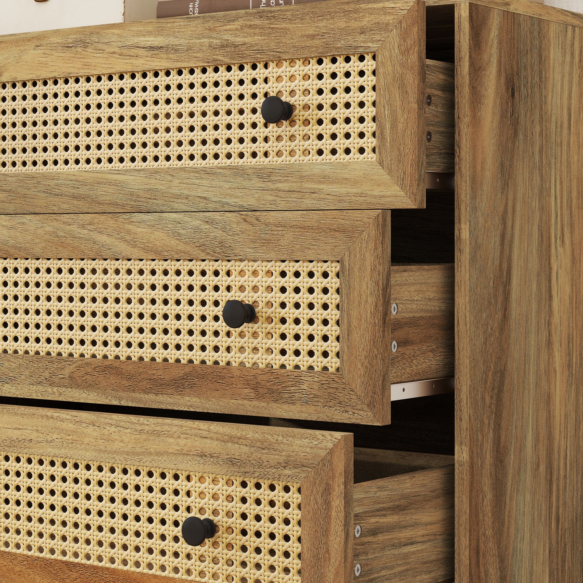 Commode 3 tiroirs meuble de rangement cannage en rotin 80 x 35 x 76 cm aspect bois clair