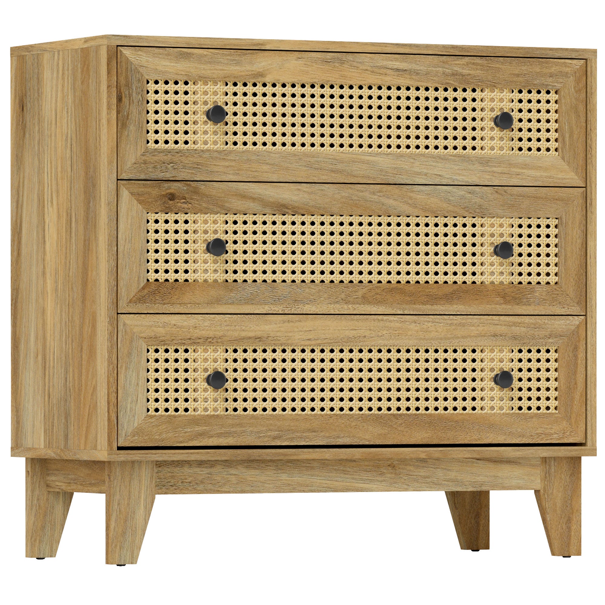 Commode 3 tiroirs meuble de rangement cannage en rotin 80 x 35 x 76 cm aspect bois clair