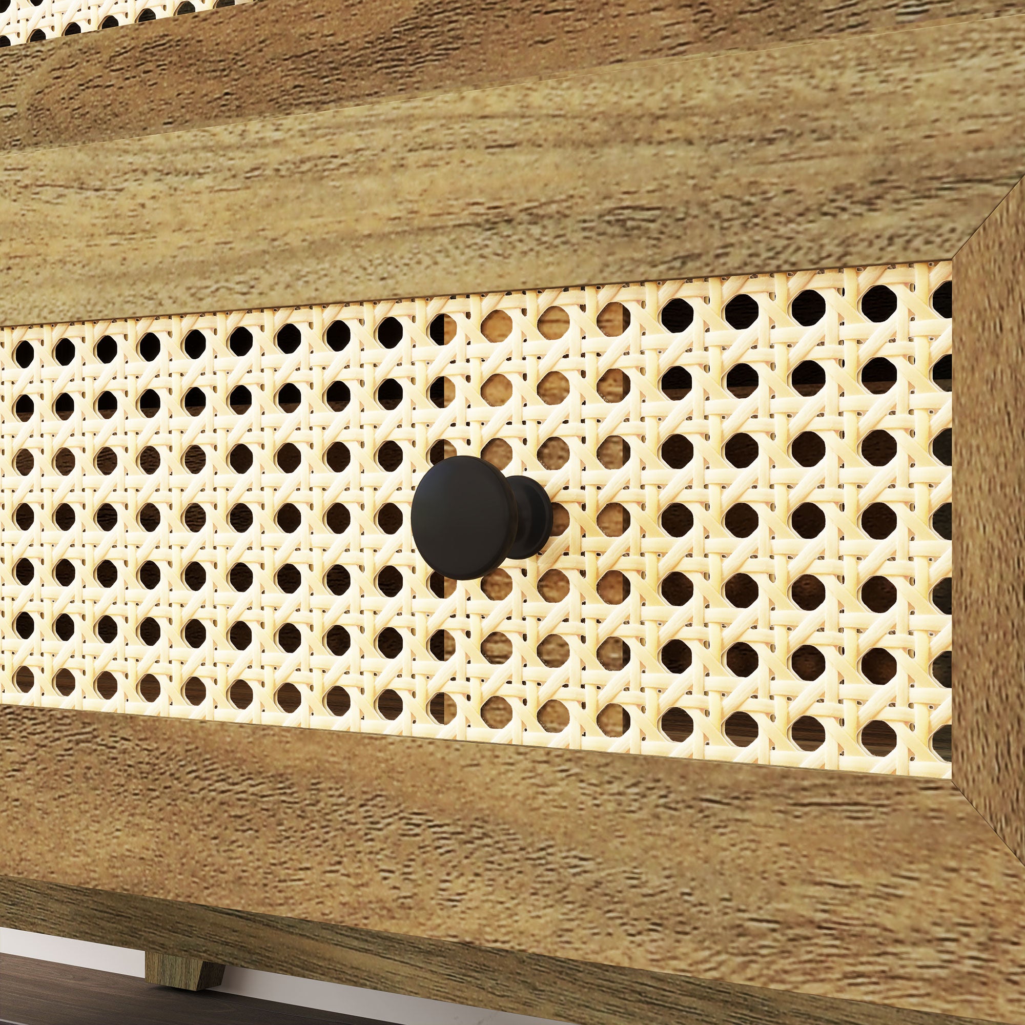 Commode 3 tiroirs meuble de rangement cannage en rotin 80 x 35 x 76 cm aspect bois clair