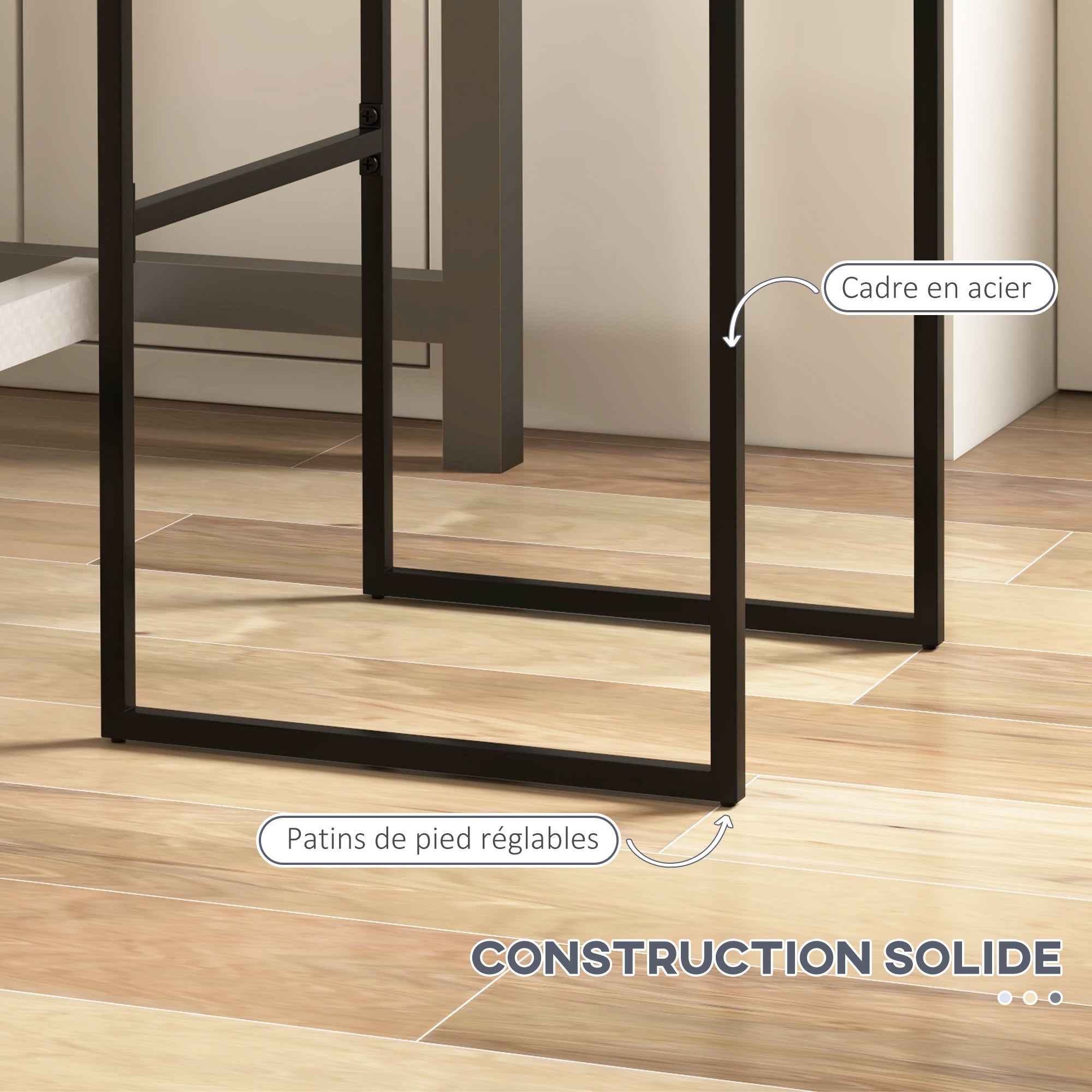 Lot de 2 chaises hautes, tabourets de bar, hauteur 74 cm, strucuture en acier, coussin d'assise en velours, repose-pieds, chaises de bar, style moderne élégant, noir