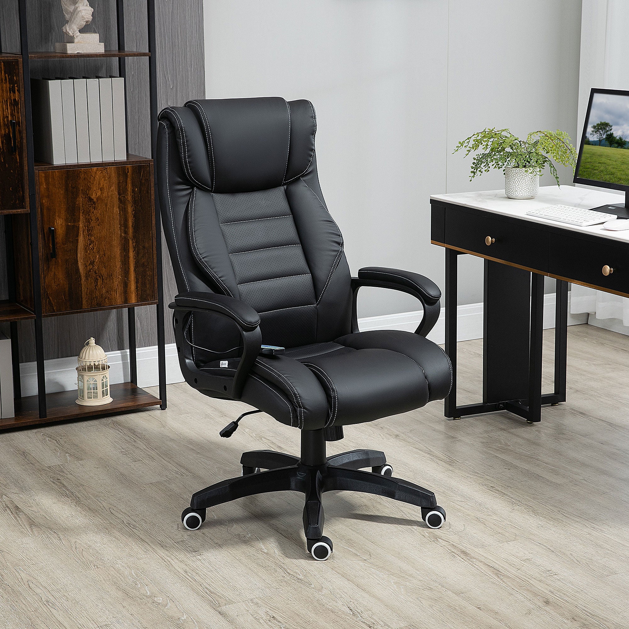 Fauteuil de bureau massant fauteuil bureau ergonomique grand confort hauteur réglable fonction dossier à bascule revêtement synthétique noir