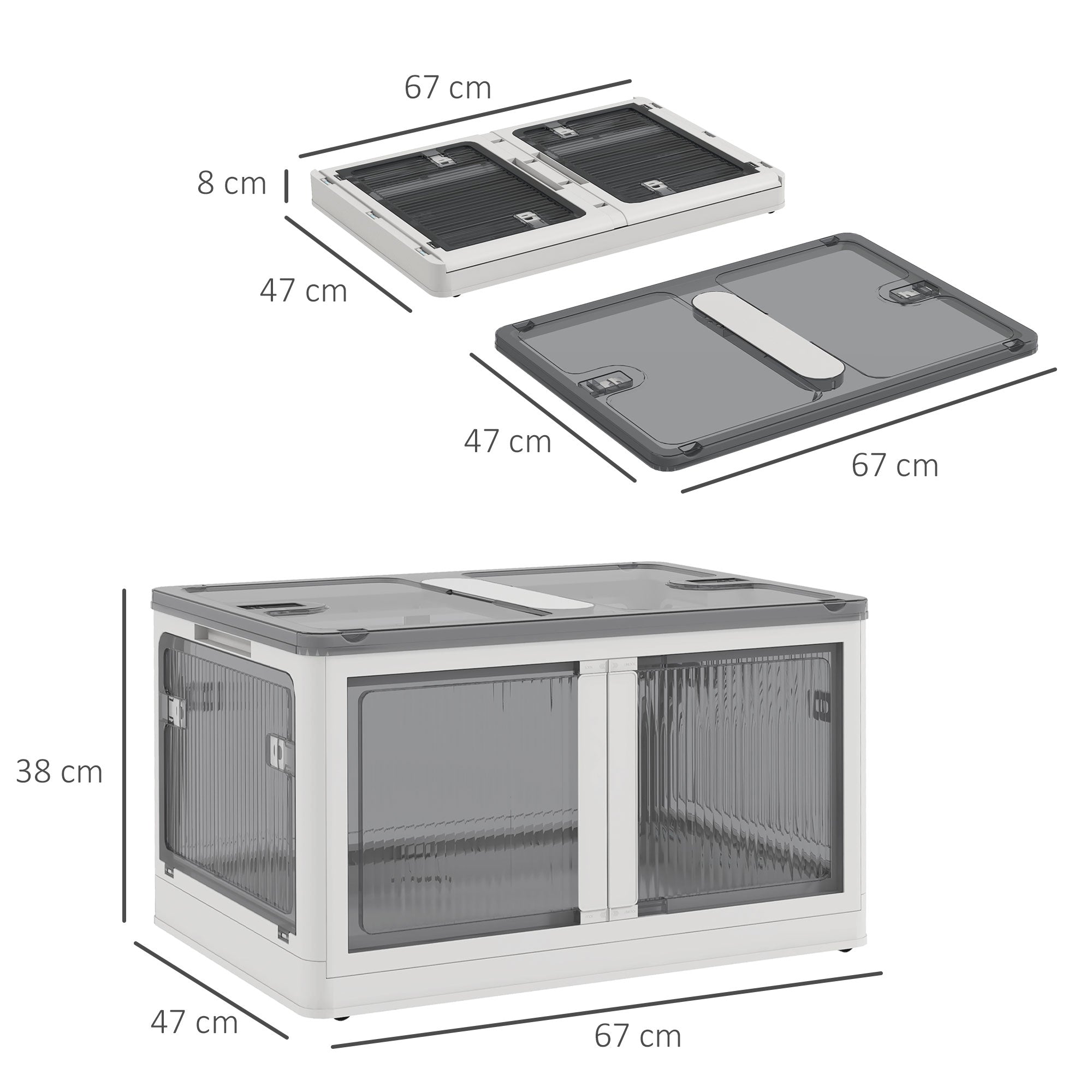Boîte de rangement pliable et empilable 99L en plastique, caisse rangement cube avec couvercle et 4 roulettes, accès à 5 côtés, pour jouets et livres, blanc