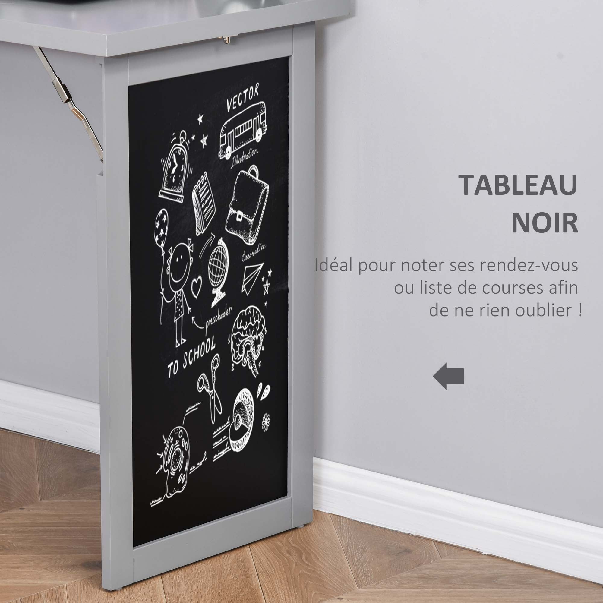Bureau informatique pliable, bureau avec bibliothèque, poste de travail, tableau noir, 9 compartiments ouverts et étagère réglable, table d'ordinateur pour chambre, 98x51x153cm, gris