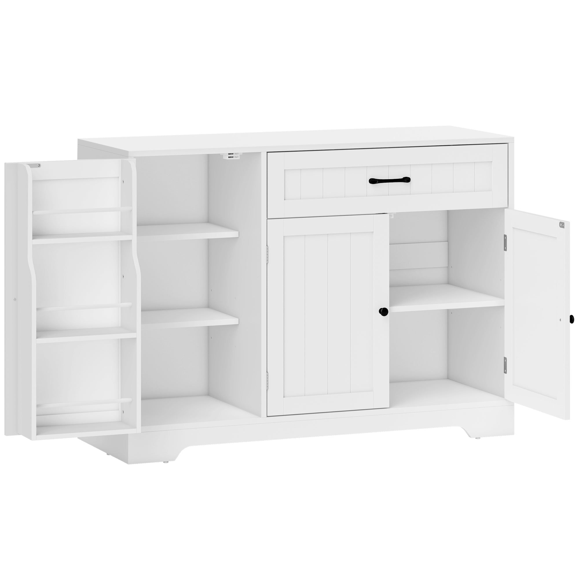 Buffet Cuisine, Meuble de Rangement avec Tiroir, 3 Portes à Fermeture Douce, Racks-Porte et Étagères Réglables, Meuble TV Jusqu'à 55 Pouces, pour Salon et Salle à Manger, 110x40x80cm, Blanc