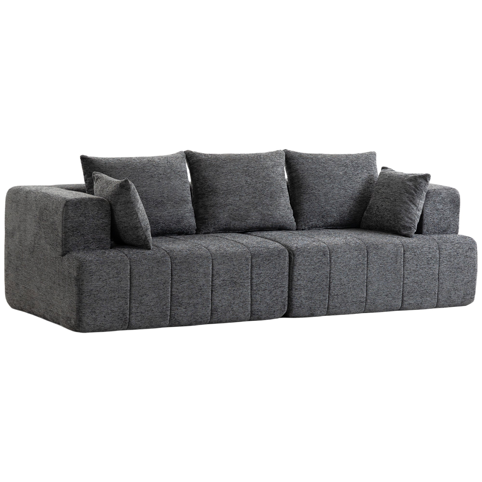 Canapé 3 places en chenille 248 cm, canapé salon moderne, large assise rembourrée, coussins à ressorts, larges accoudoirs, 2 coussins, base antidérapante, pour salon, chambre, gris