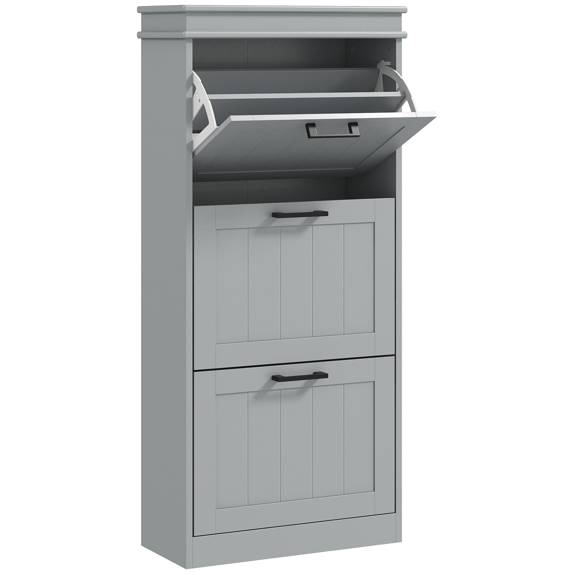 Meuble à chaussures 15 paires, armoire à chaussures étroite moderne avec 3 tiroirs rabattables et étagères réglables, pour couloir et entrée, 54 x 24 x 117,5 cm, gris