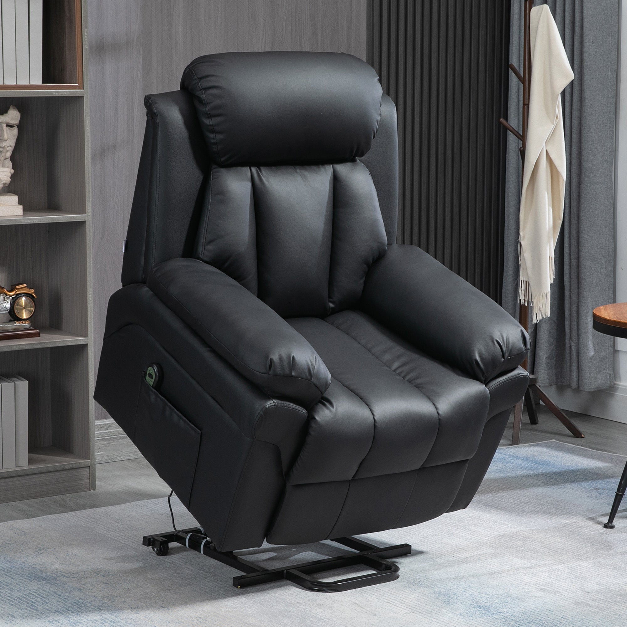 Fauteuil releveur électrique, fauteuil relax électrique avec repose-pied ajustable, dossier inclinable, télécommande, poche latérale, pour personnes âgées, noir