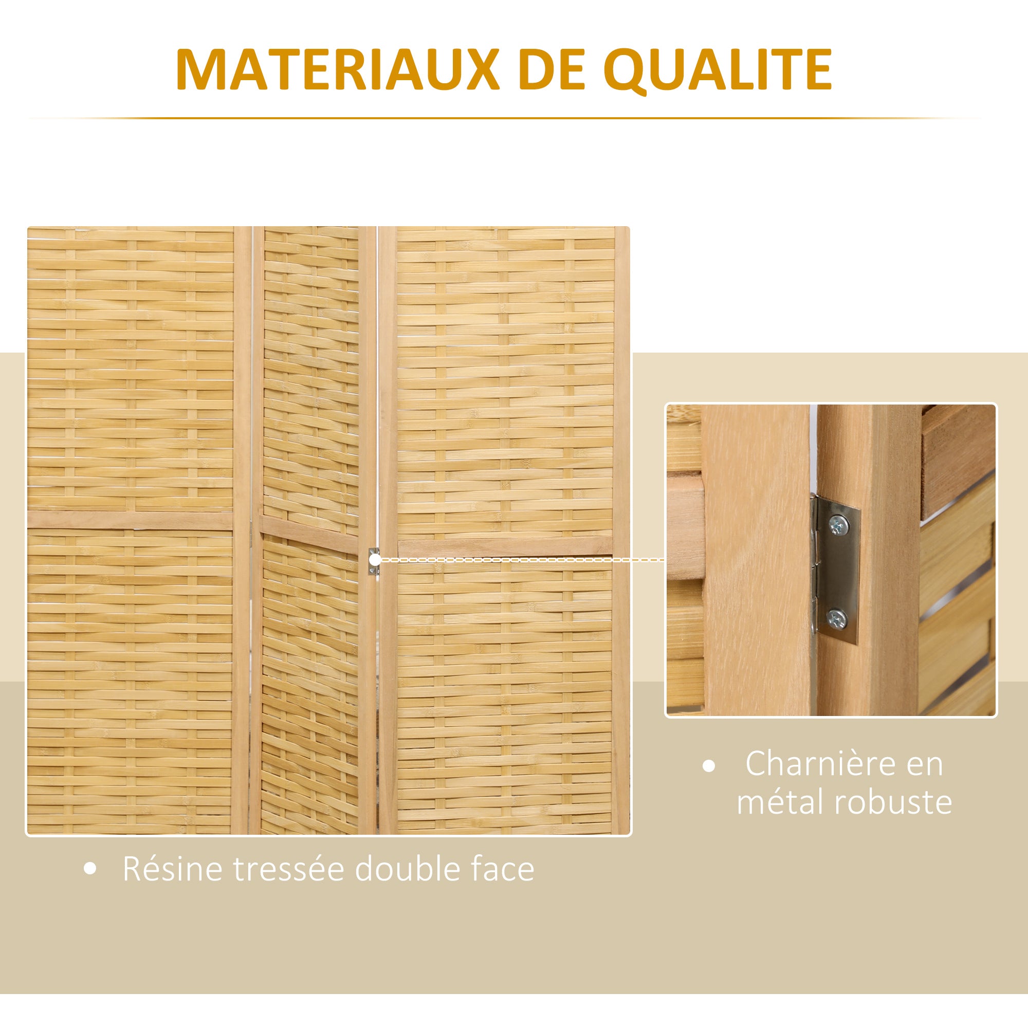 Paravent en bois 4 panneaux 160 x 170 cm séparateur de pièce closion de séparation pliable en bambou - naturel clair
