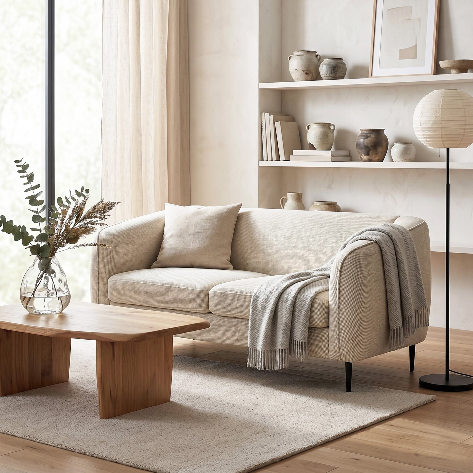 Canapé 2 places en velours, canapé de salon moderne 160 cm, assise large rembourrée, coussin épais à ressorts, pieds en métal, charge 300 Kg, pour chambre, appartement, petit espace, beige