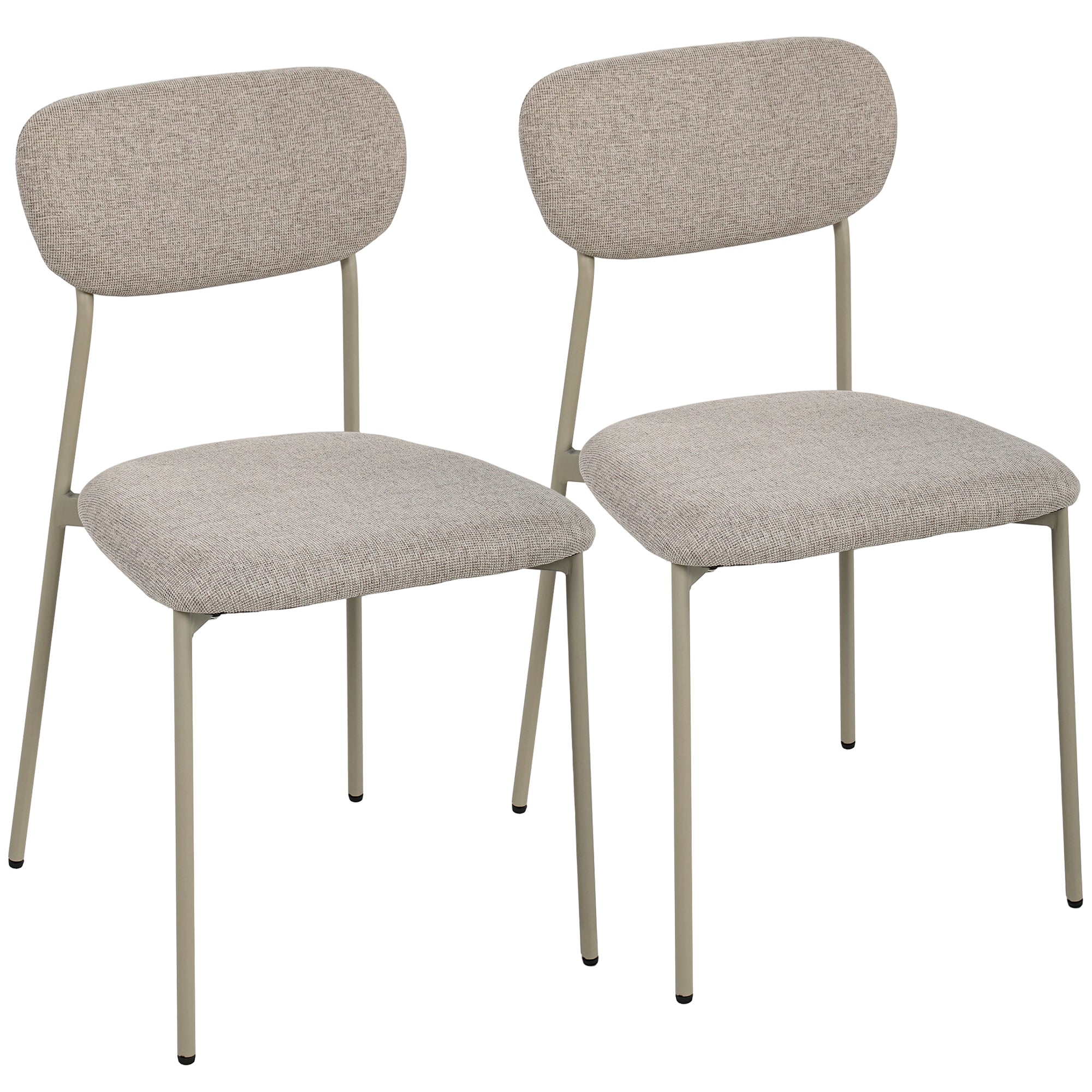 Lot de 2 chaises de salle à manger modernes, chaises de cuisine empilables en tissu effet lin avec siège et dossier rembourrés, pieds en acier, marron clair