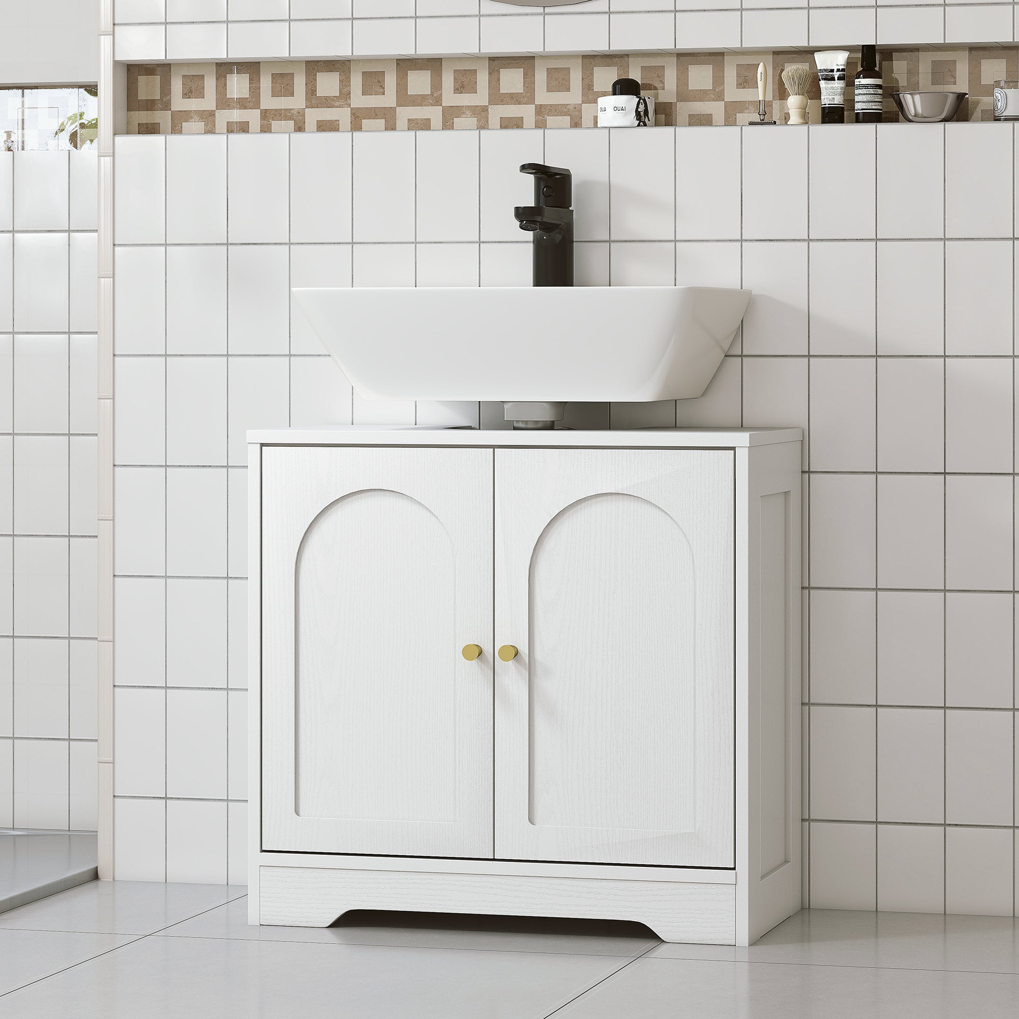 Meuble sous lavabo salle de bain meuble sous vasque armoire de rangement pour lavabo - placard à portes et étagère réglable, pour bassin avec ou sans pédestal, 60 x 30 x 65 cm, blanc