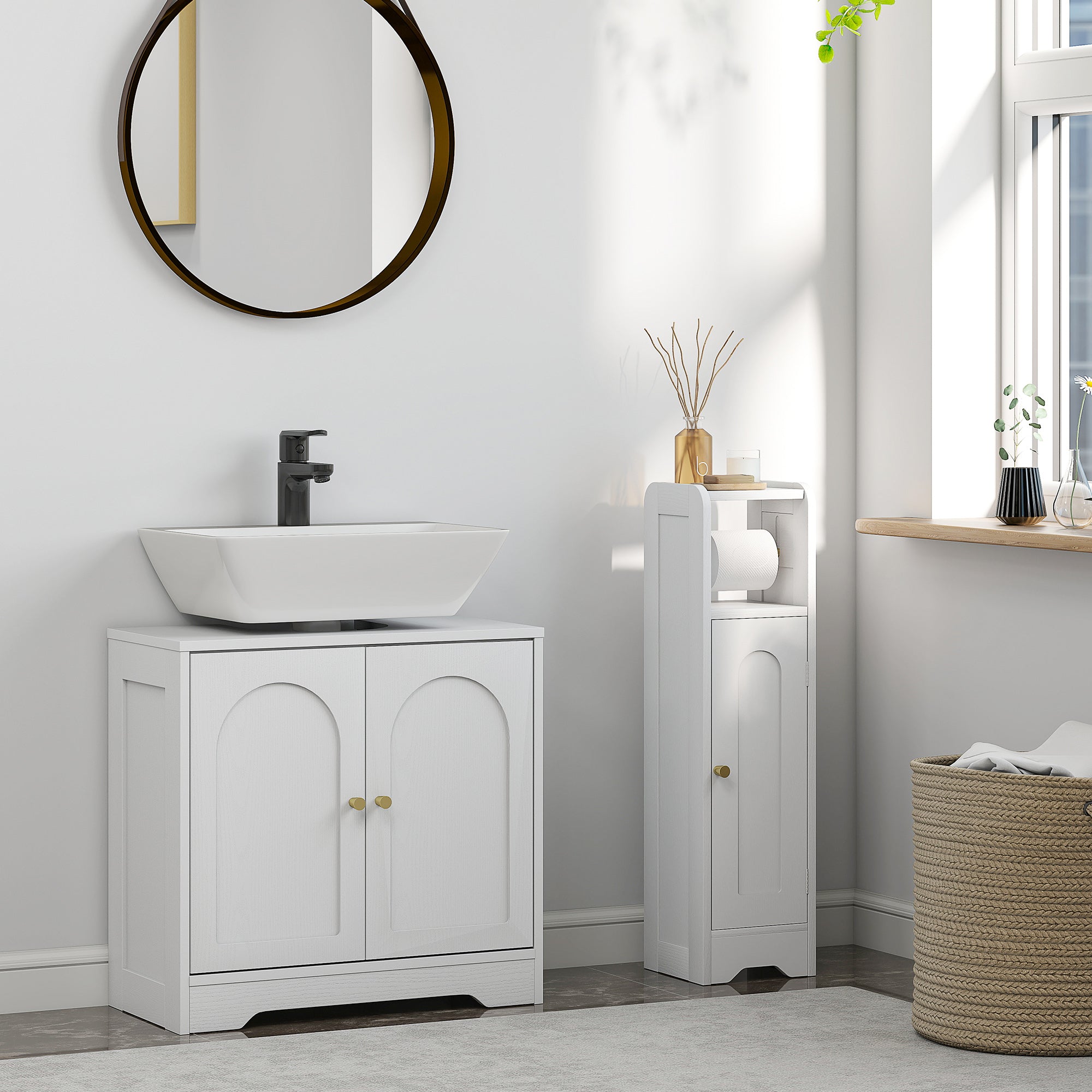 Meuble sous lavabo salle de bain meuble sous vasque armoire de rangement pour lavabo - placard à portes et étagère réglable, pour bassin avec ou sans pédestal, 60 x 30 x 65 cm, blanc
