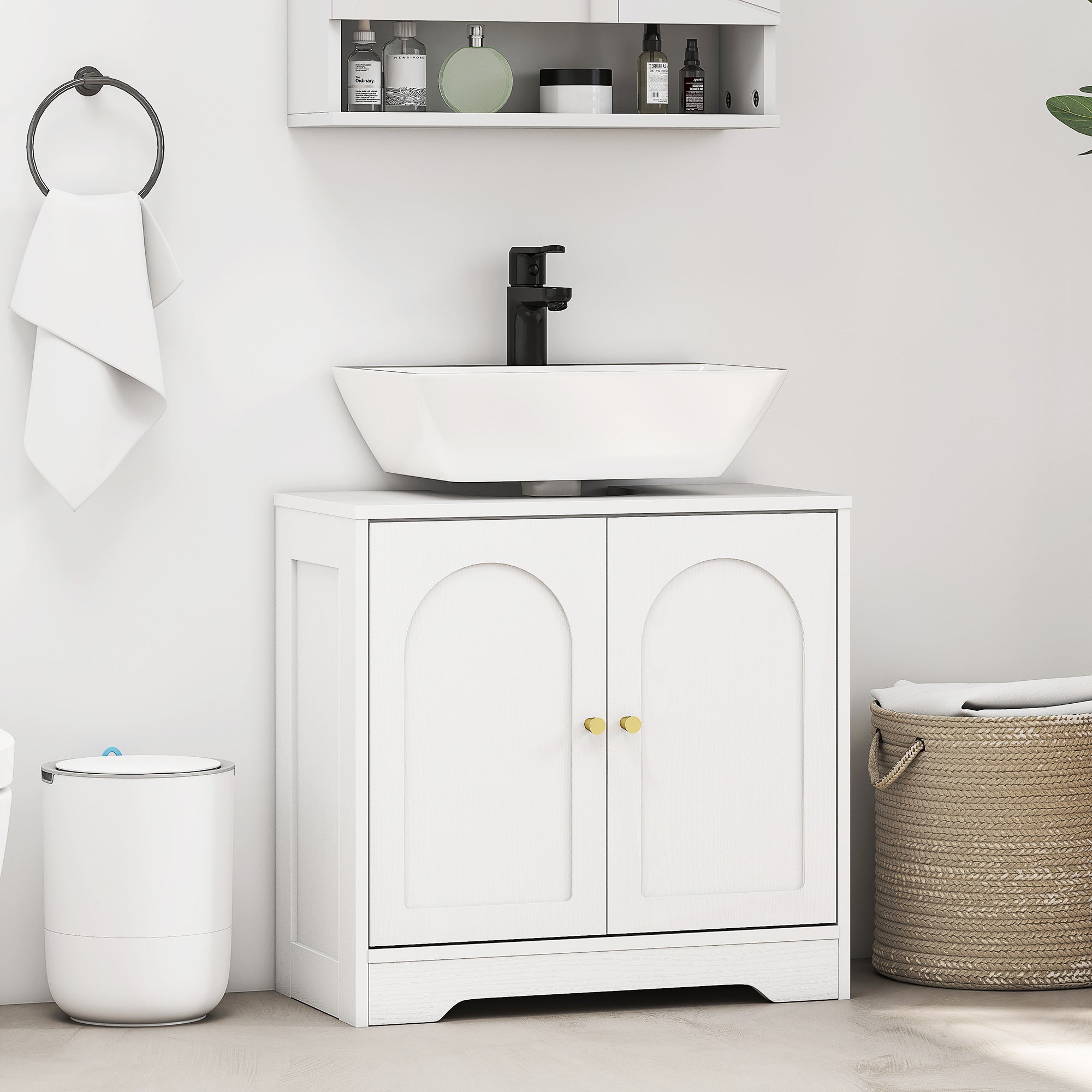 Meuble sous lavabo salle de bain meuble sous vasque armoire de rangement pour lavabo - placard à portes et étagère réglable, pour bassin avec ou sans pédestal, 60 x 30 x 65 cm, blanc