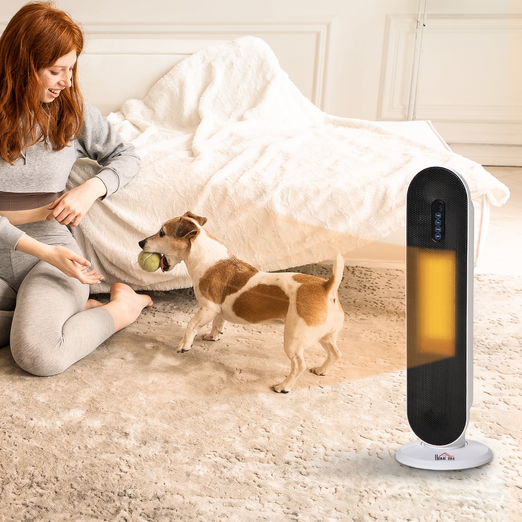 Radiateur électrique Chauffage soufflant oscillant 45° minuterie 24H 1200/2000 W - céramique PTC - télécommande incluse - chauffage d'appoint protection contre renversement et surchauffe noir