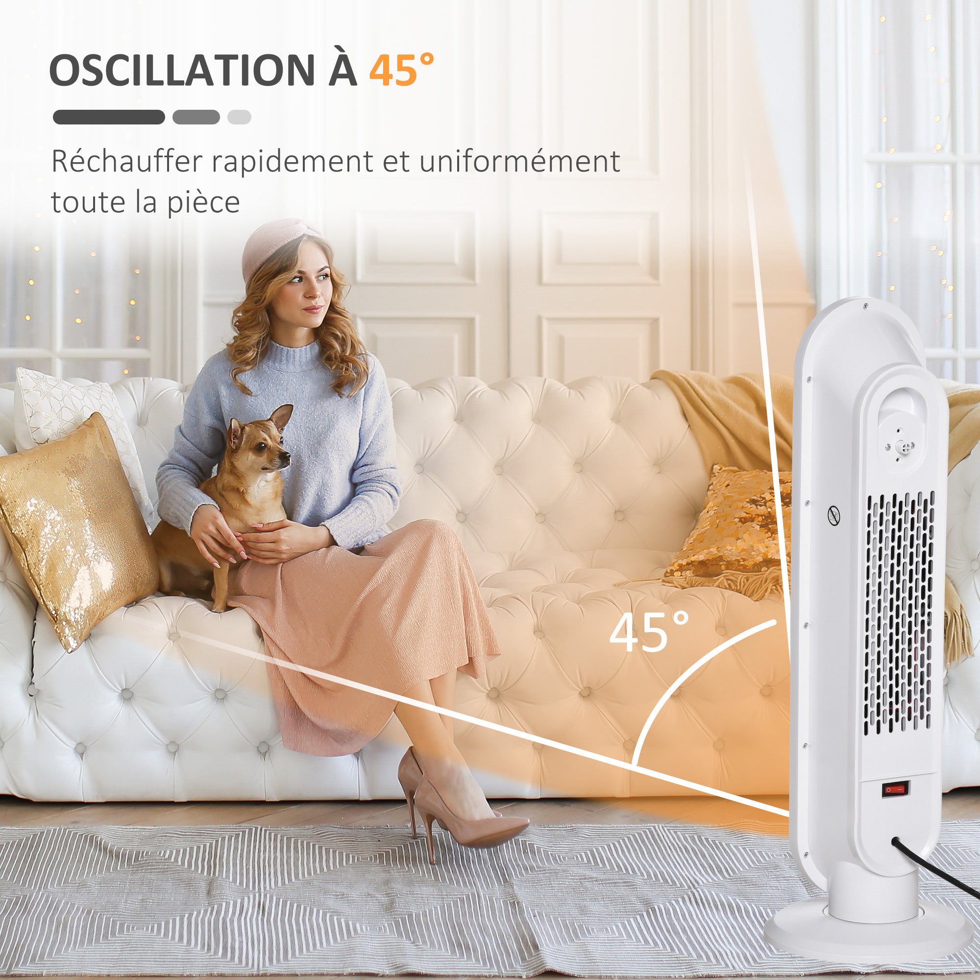 Radiateur électrique Chauffage soufflant oscillant 45° minuterie 24H 1200/2000 W - céramique PTC - télécommande incluse - chauffage d'appoint protection contre renversement et surchauffe noir